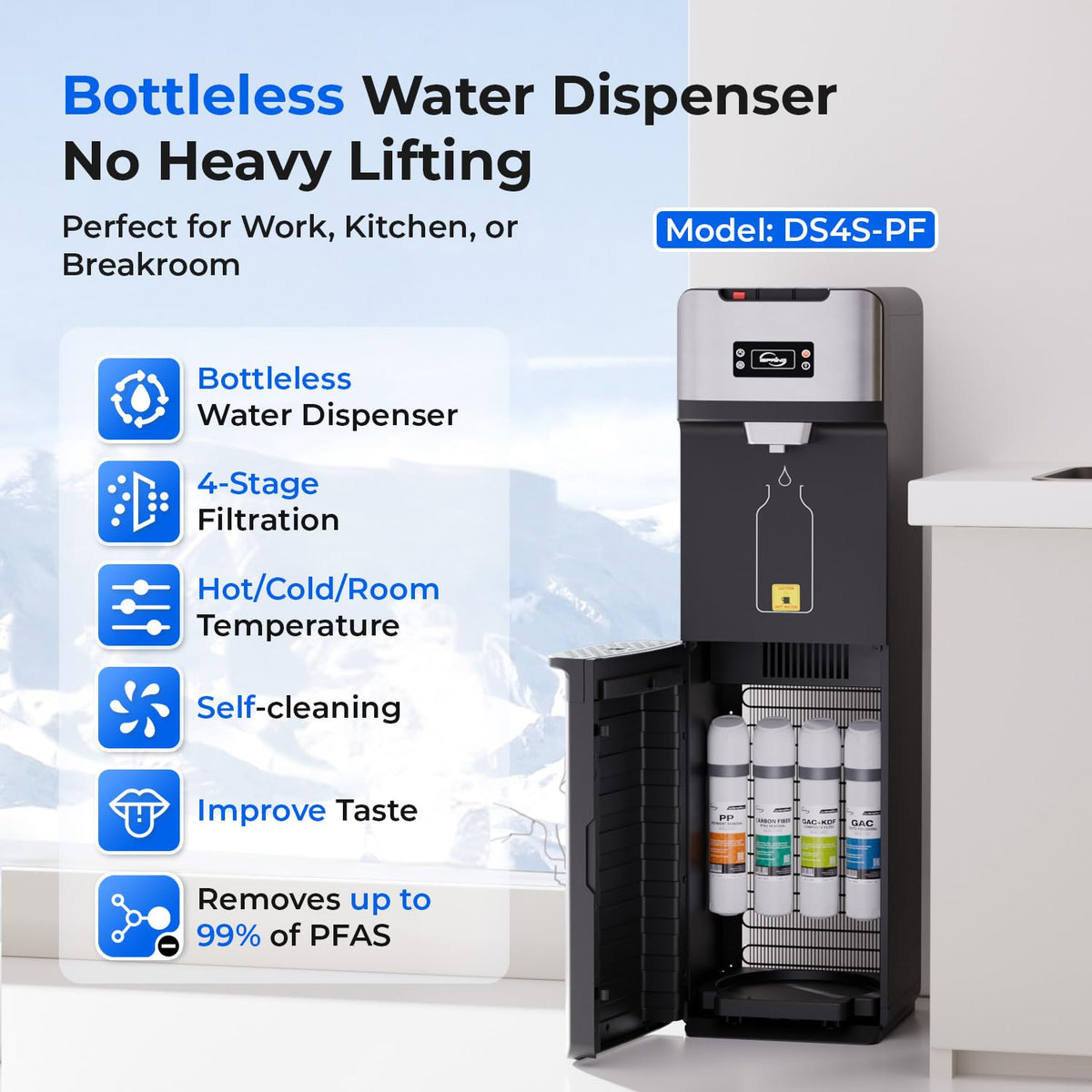 Bottleless Water Dispenser with 4 (Silver / Water Dispenser-PF)