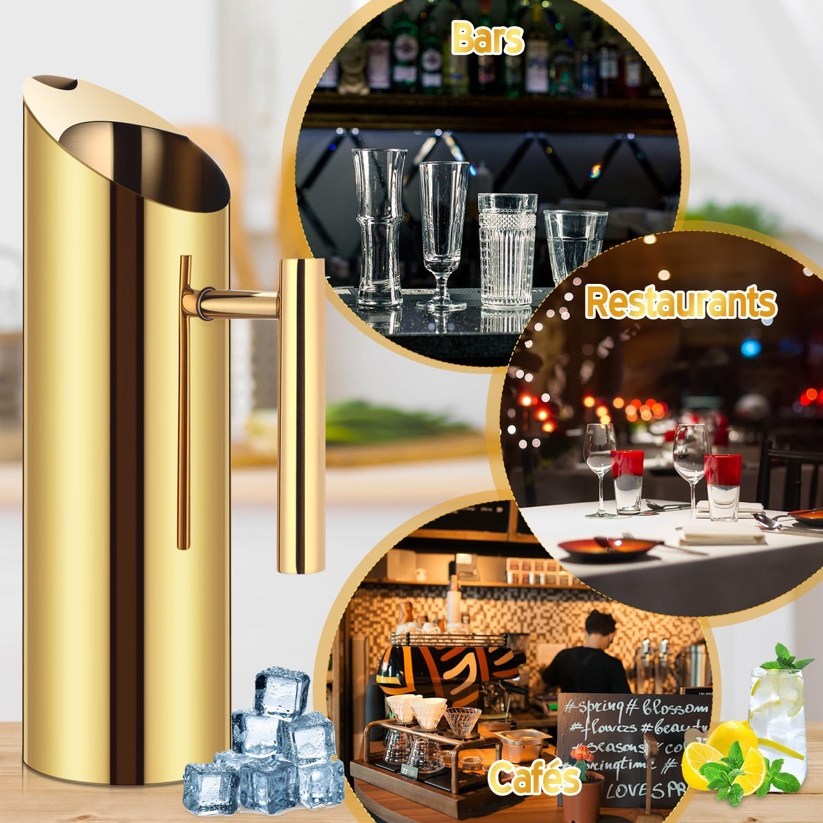 3 Pack 53oz 1.5l Stainless Steel Water Pitcher (53 oz / Gold)
