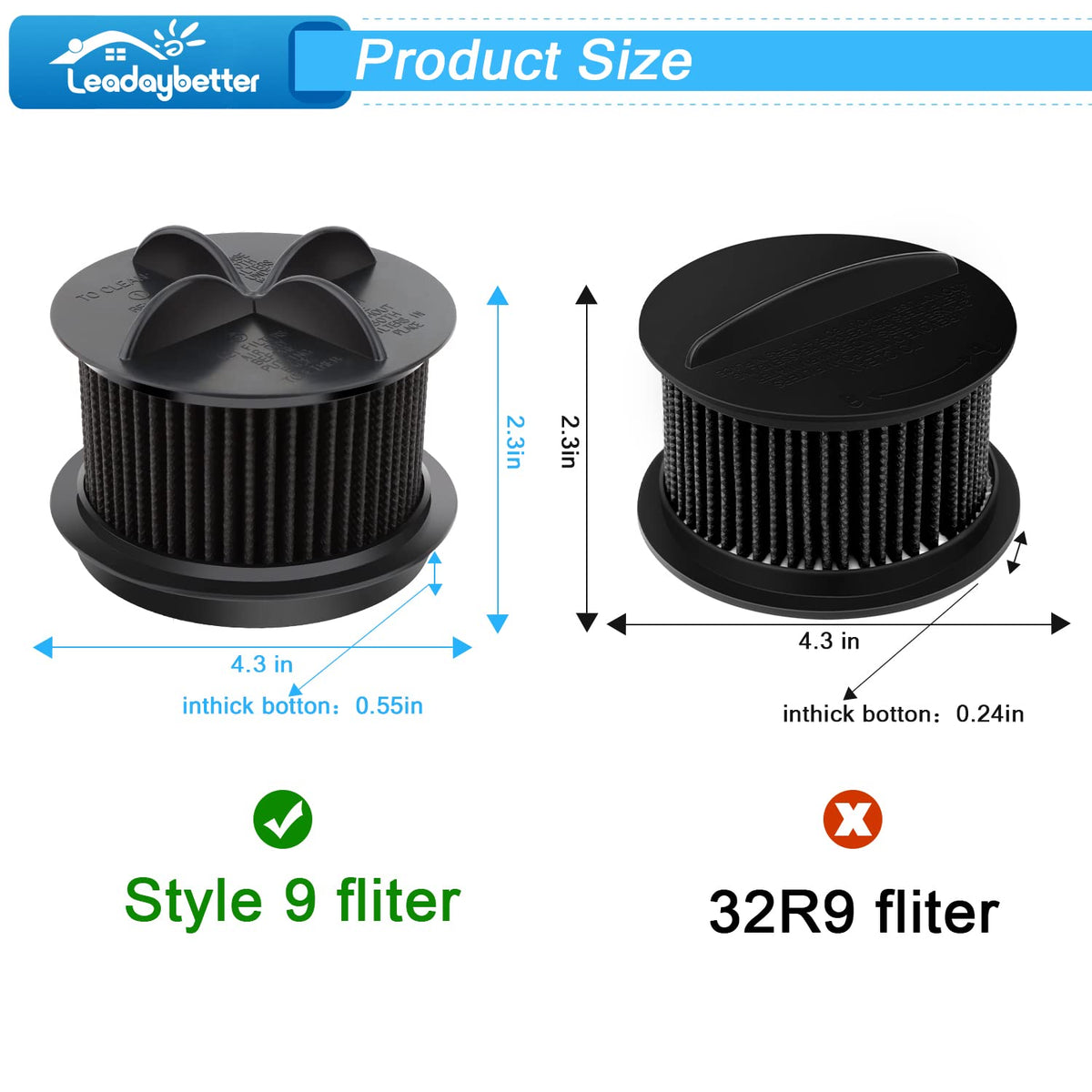 2 Replacement Foam & Filter Compatible with Style 9
