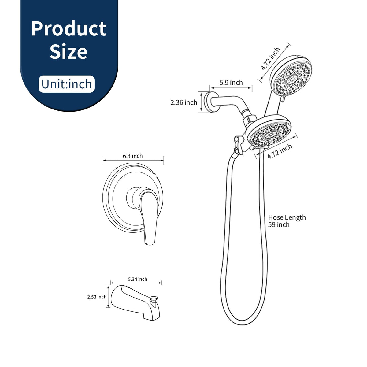 Tub and Shower Faucet Set Complete Dual Shower Head and Handheld 2 in 1 Combo Set Shower System with Tub Spout Tub and Shower Trim Kit Brushed Nickel (Brushed Nickel / With tub spout)