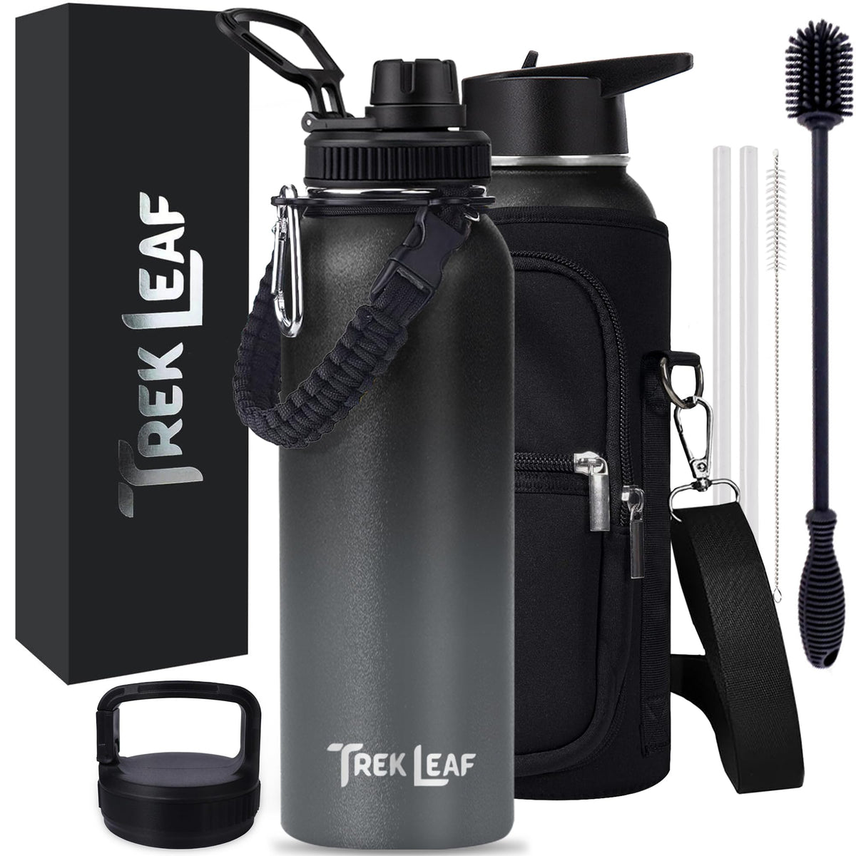 Travel Water Bottle with Carrying Bag (40 Ounces / Charcoal Fog)