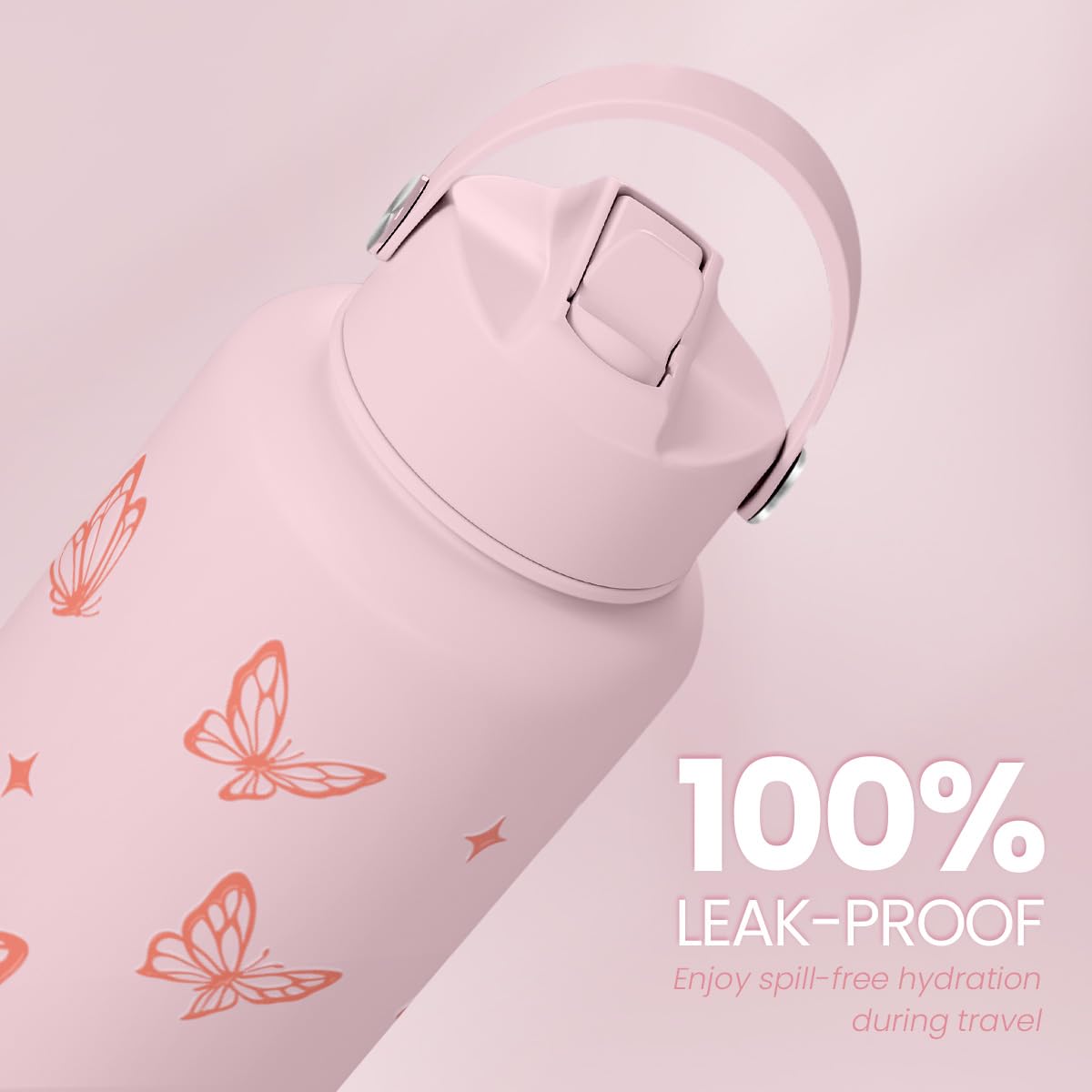 Butterfly Water Bottle Insulated Vacuum Stainless Steel 32oz with Lid (Butterfly)