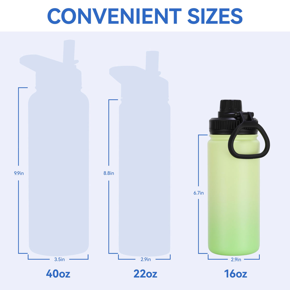 16 oz Water Bottle Stainless Steel Double Wall Vacuum Insulated Water Bottle with Straw lids & Spout Lid (Green Gradient / 16oz/8 Pack)