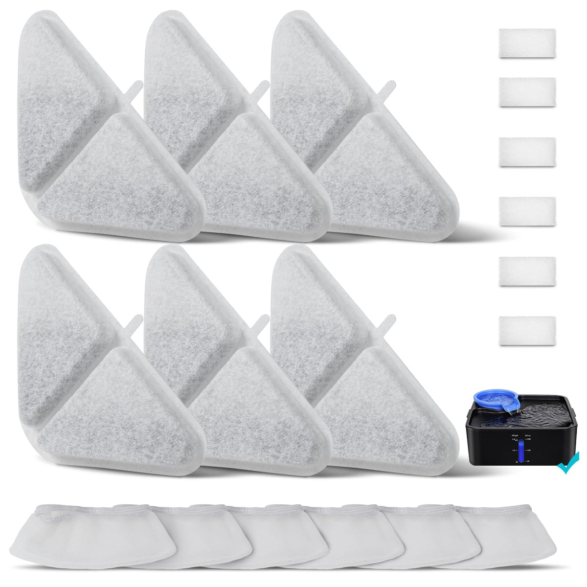 Automatic Pet Fountains Filters Replacements (6 Filters+6 Sponges+6 Mesh Bags)