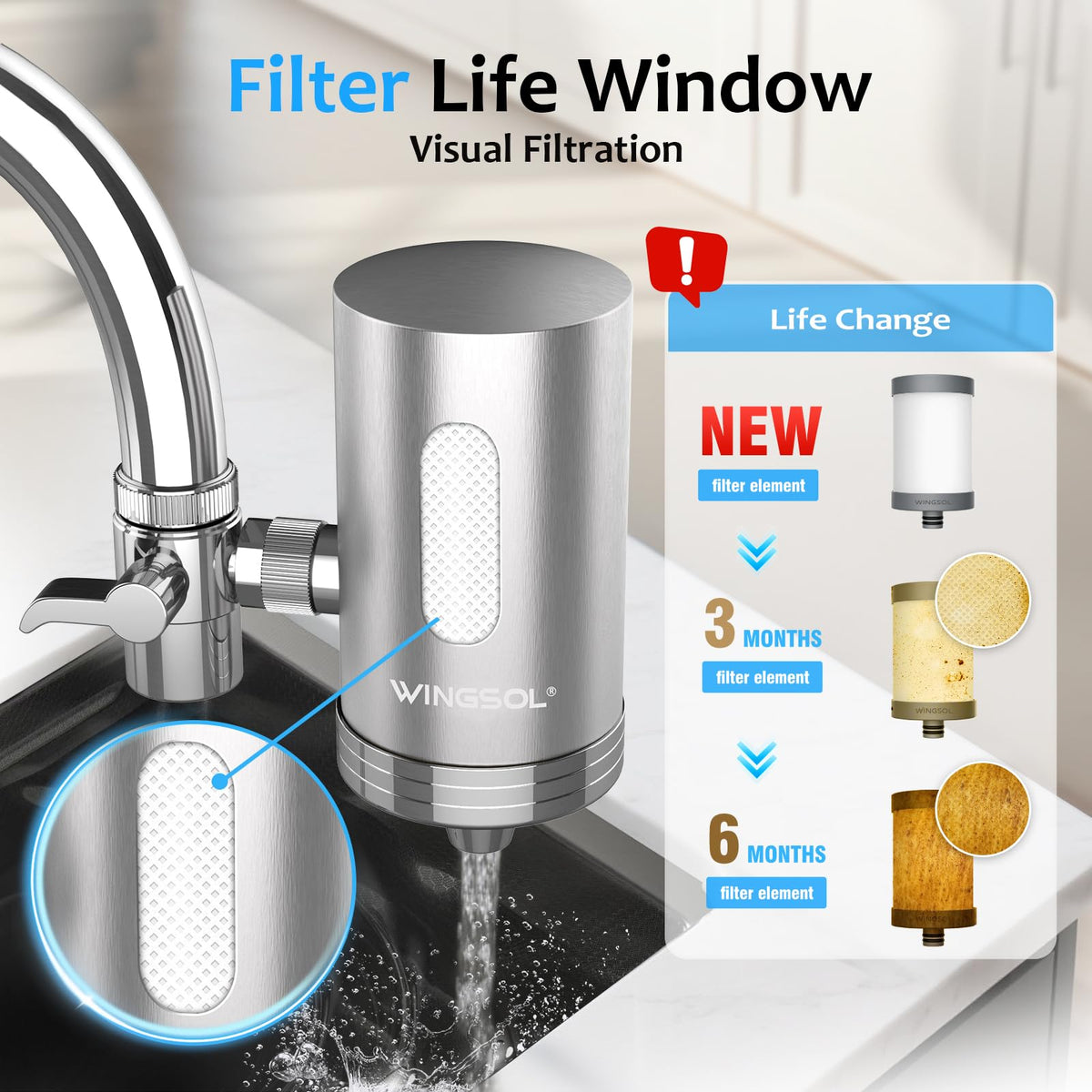 Visible Window Faucet Water Filter Stainless Steel