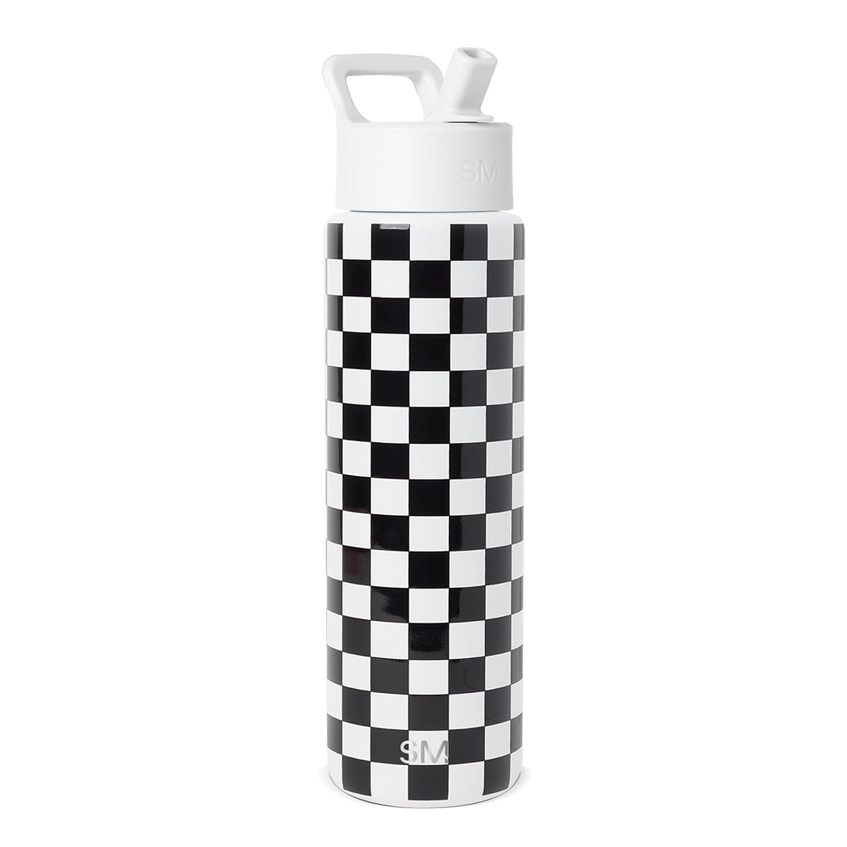 Insulated Water Bottle with Straw (30oz / Pattern: Black and White Checkmate (Pack of 1))