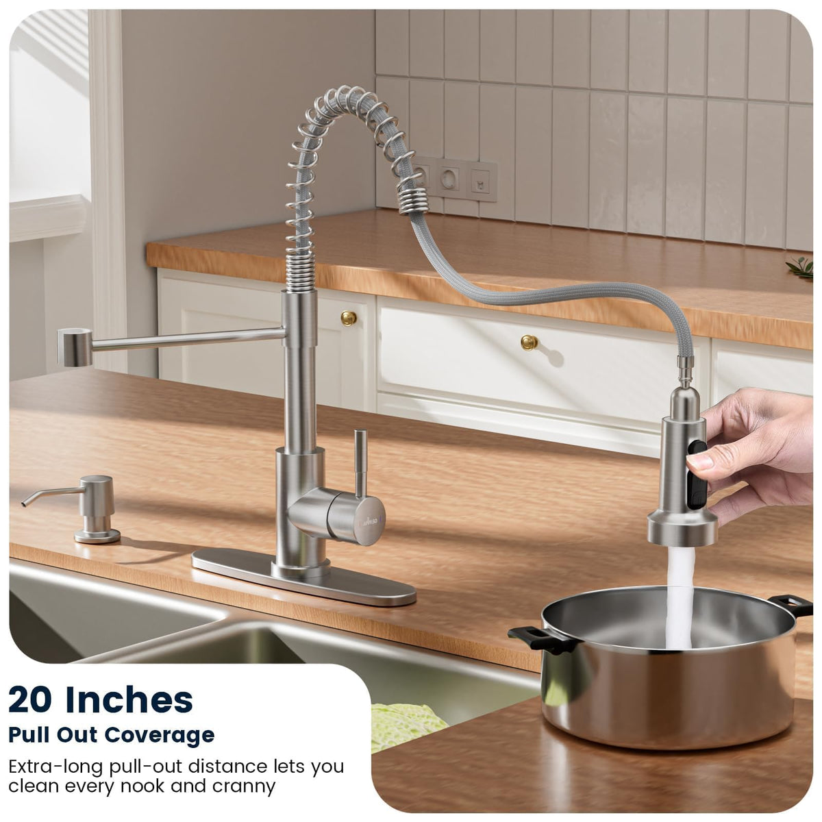 3 Mode Kitchen Faucet with Soap Dispenser (Stainless Steel)