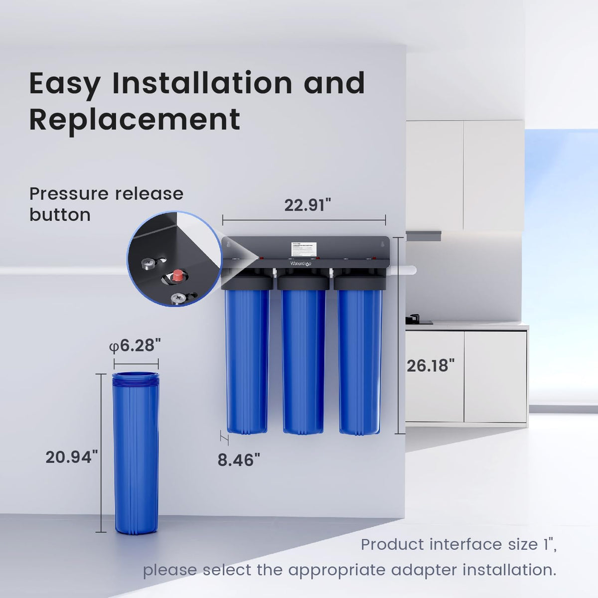 WHF3T-FG 3-Stage Whole House Water Filter System for Well Water
