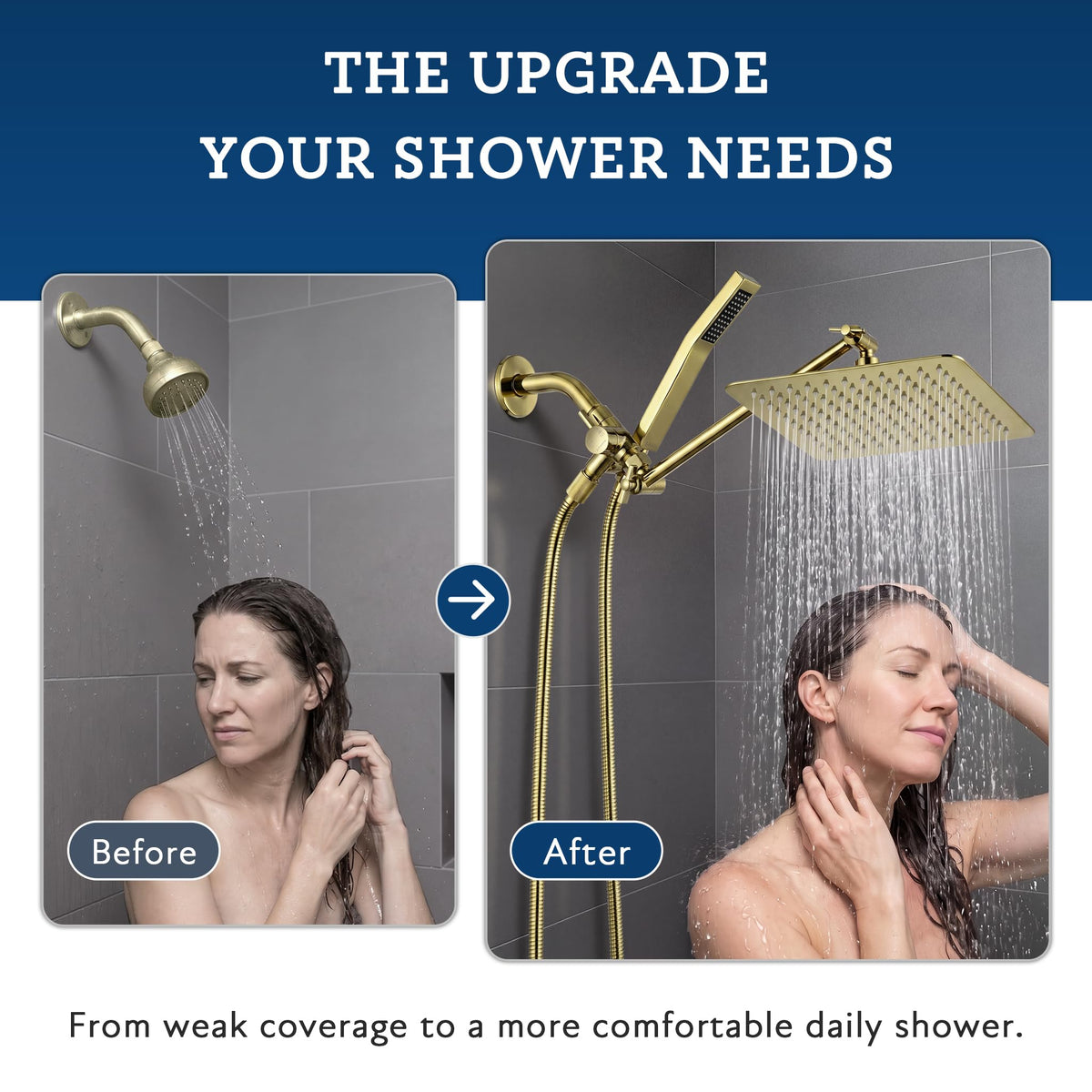 All Metal 10" Dual Square Shower Head Combo (10 Inches / Polished Brass)