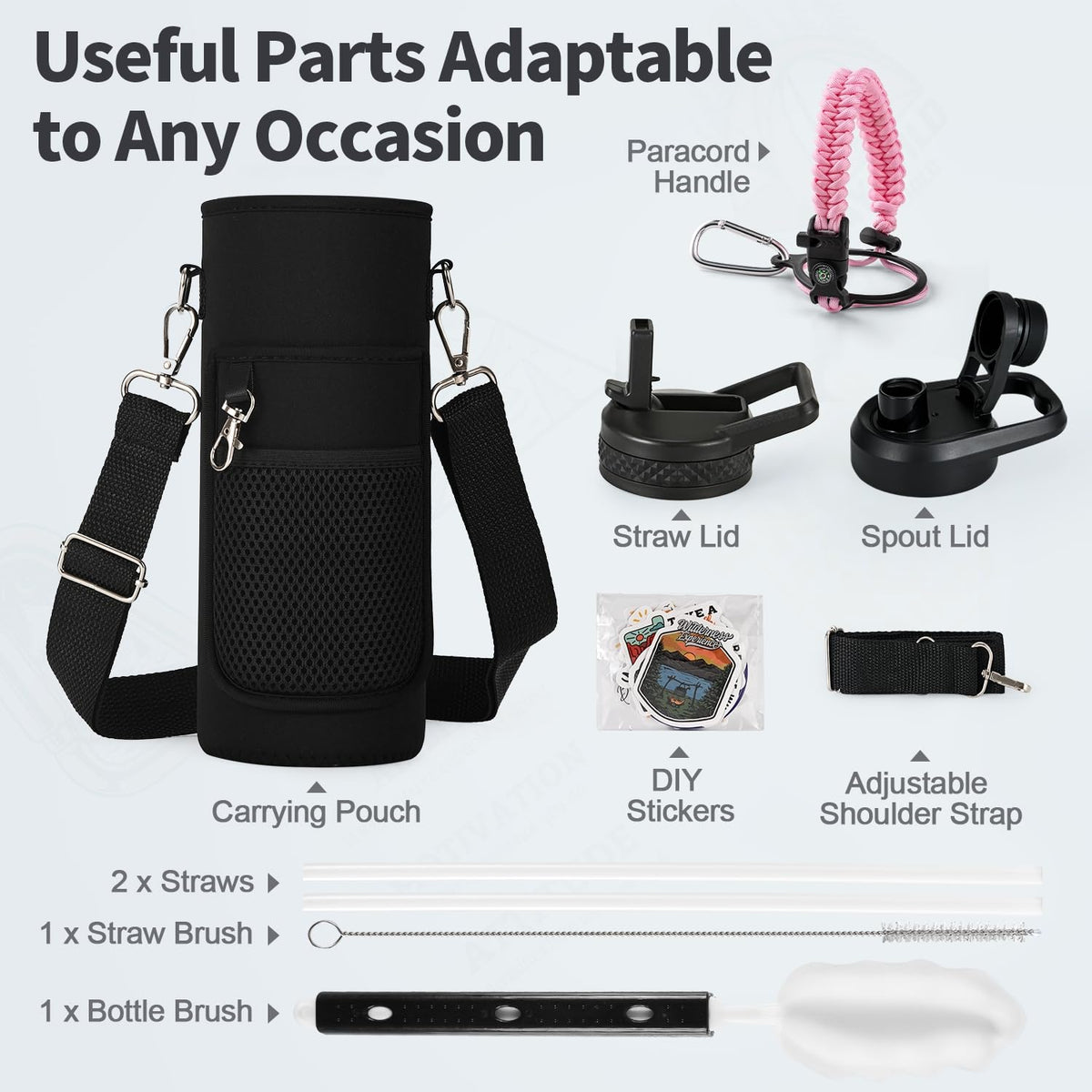 40 oz Insulated Water Bottle with Straw (Light Pink / 40 Ounces)