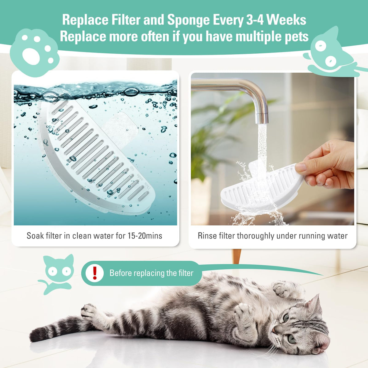 3 Pack Replacement Filters & 6 Pack Filter Sponges for 67oz