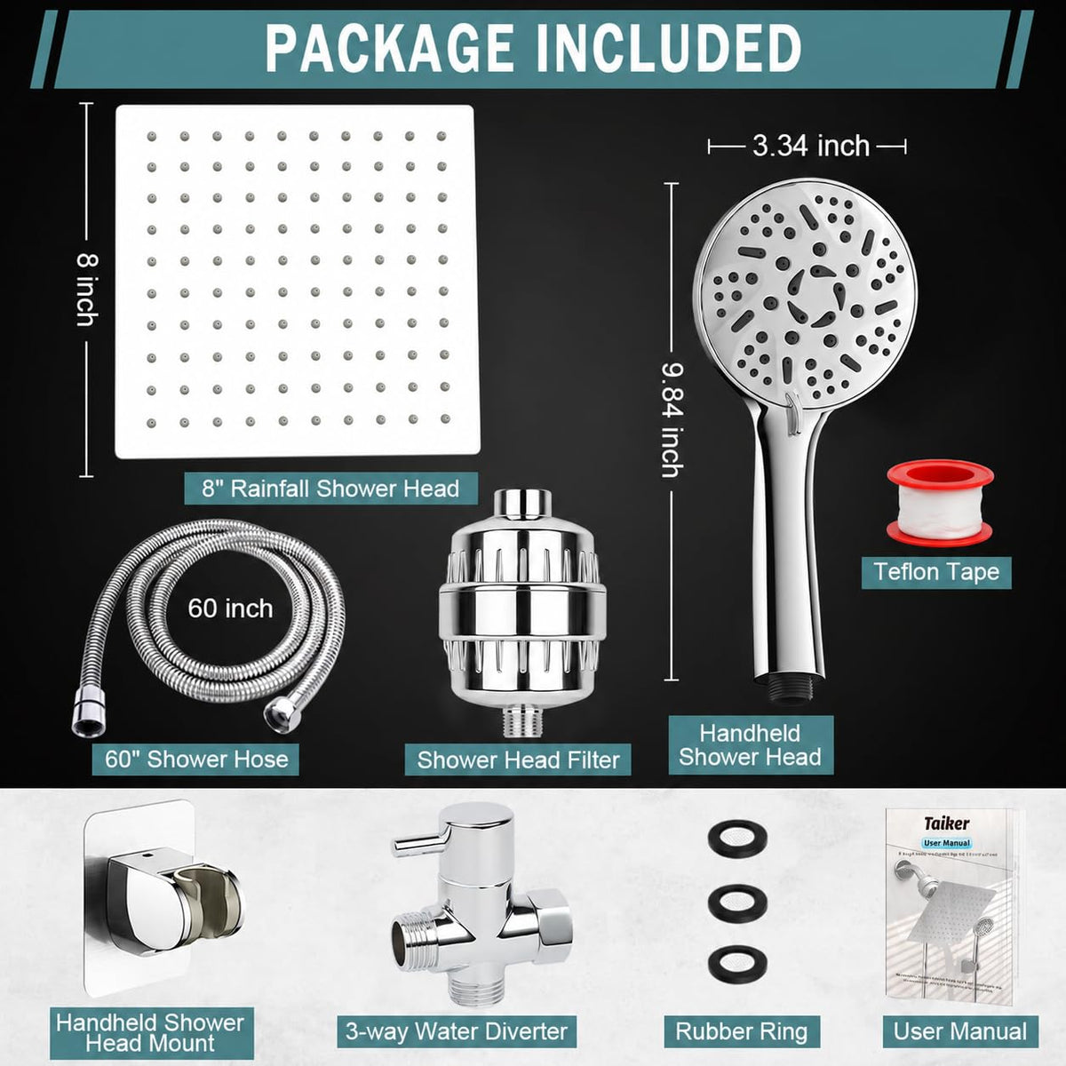 Filtered Shower Head with Handheld (Bright Silver)