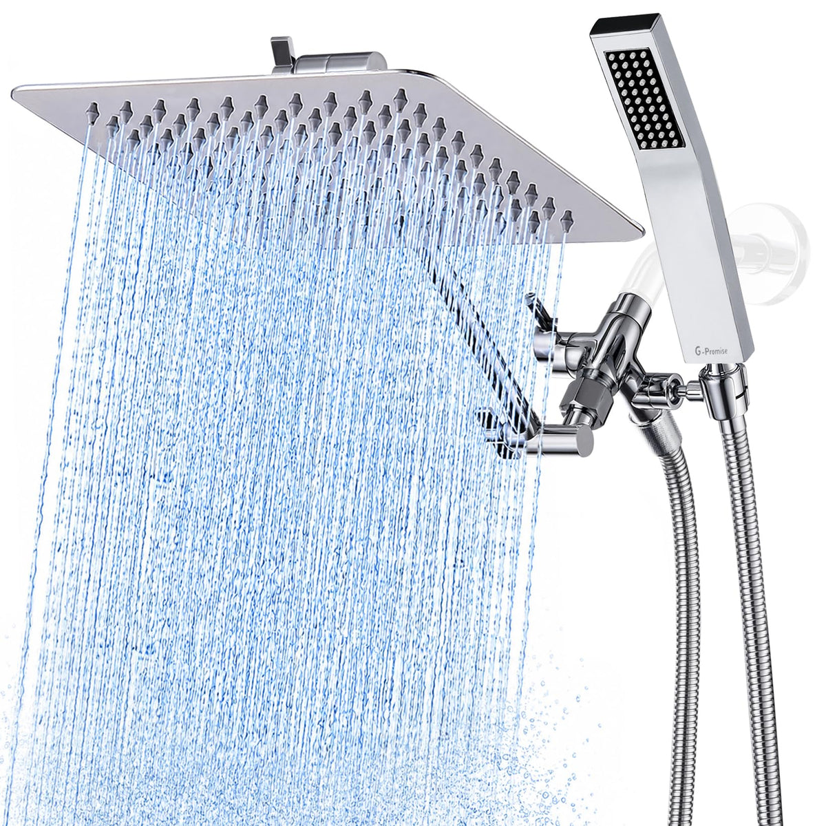 All Metal 10" Dual Square Shower Head Combo (10 Inches / Polished Chrome)