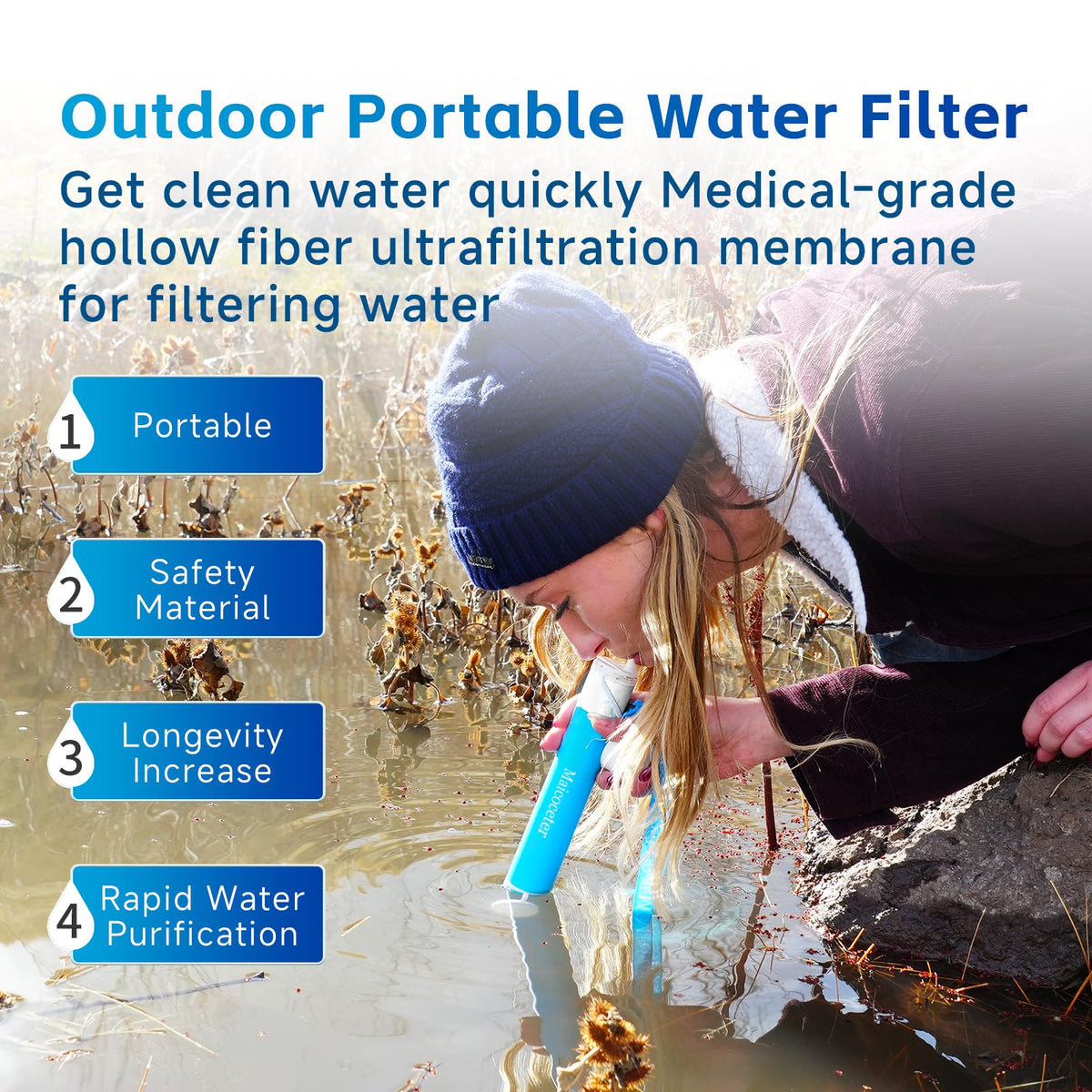 0.1 Micron Water Filter Straw for Camping (1 Pack Water Filter Straw)