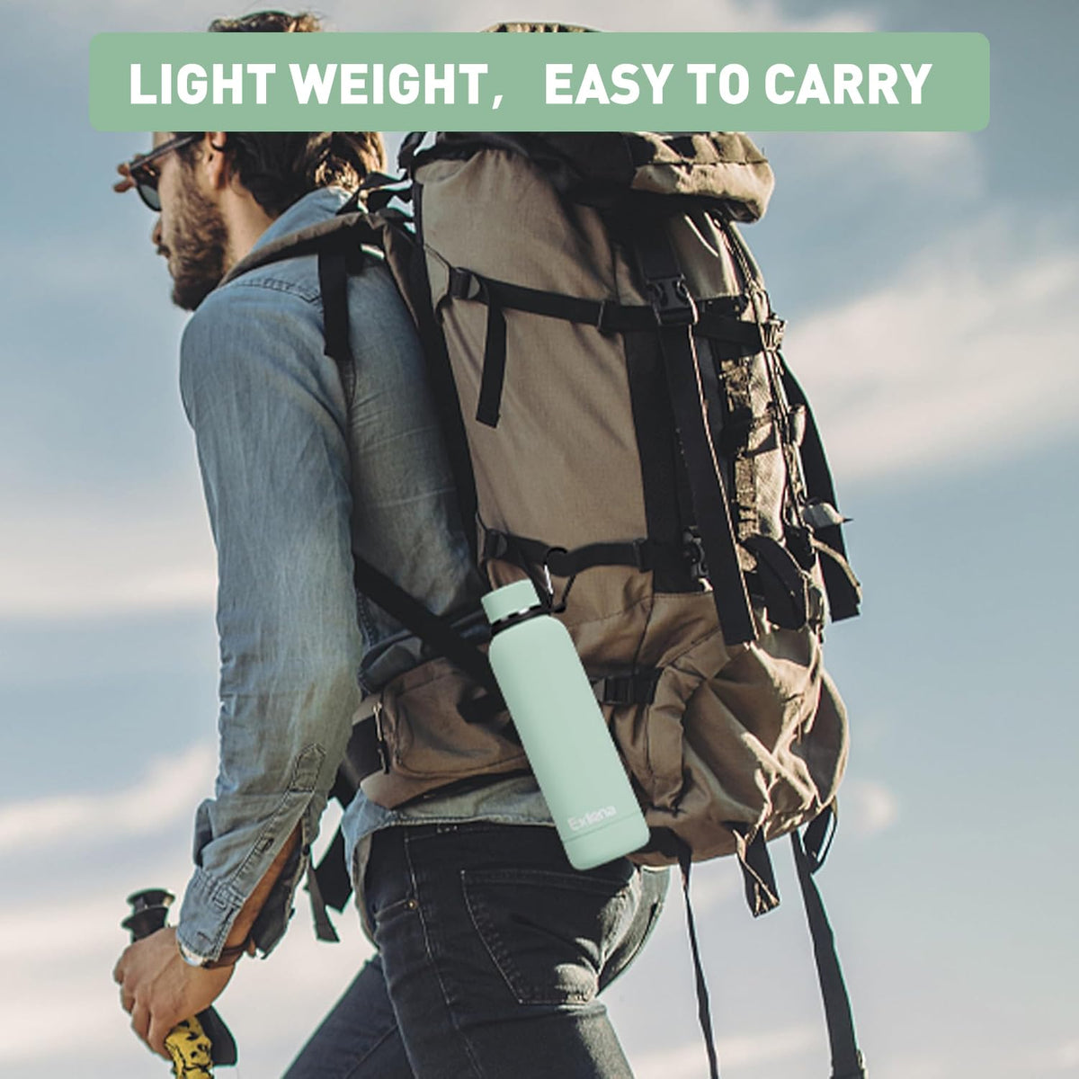 Slim Insulated Water Bottles for Travel 18oz with Clip (500 ml / Mint)