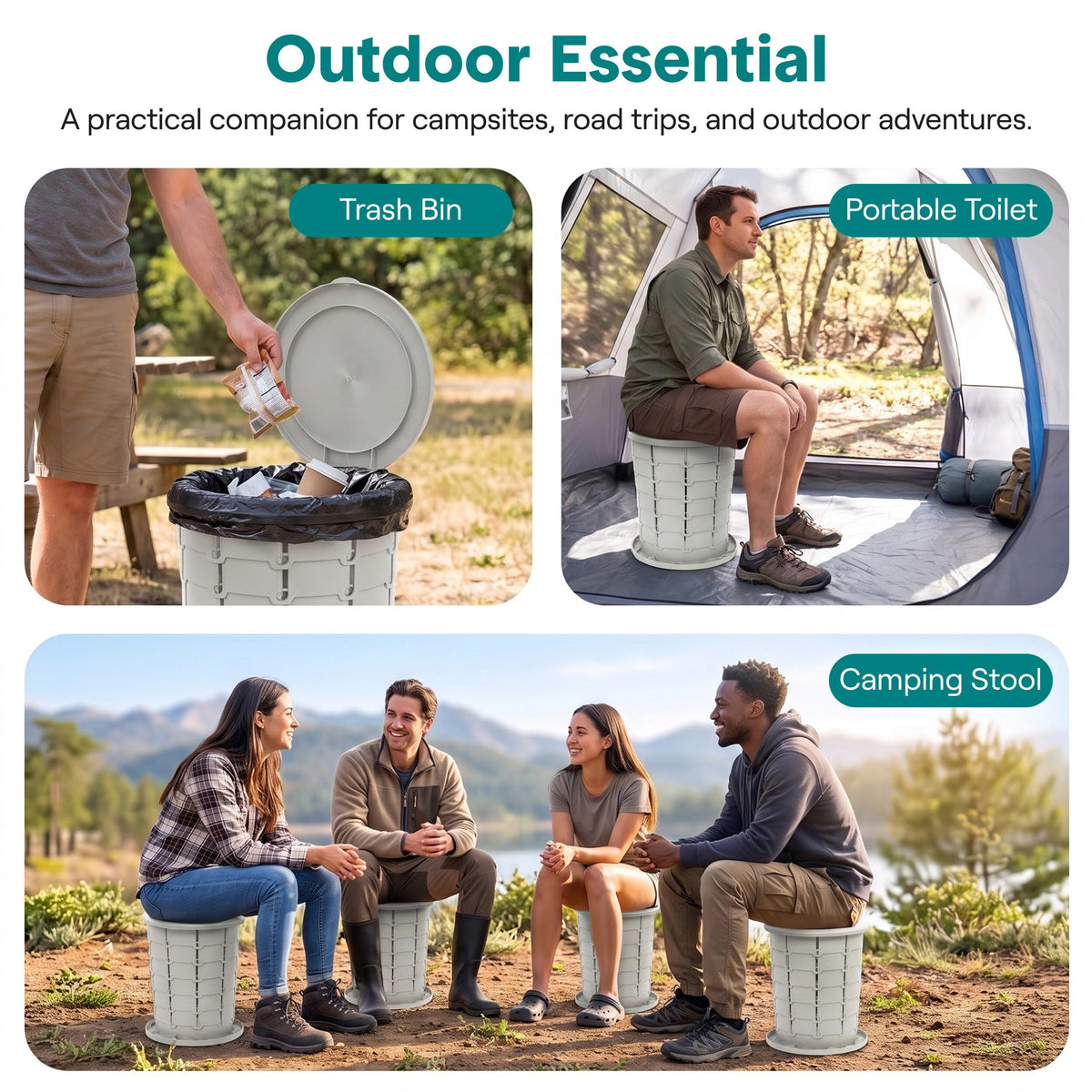Portable Camping Toilet (Standard / Steel Gray)