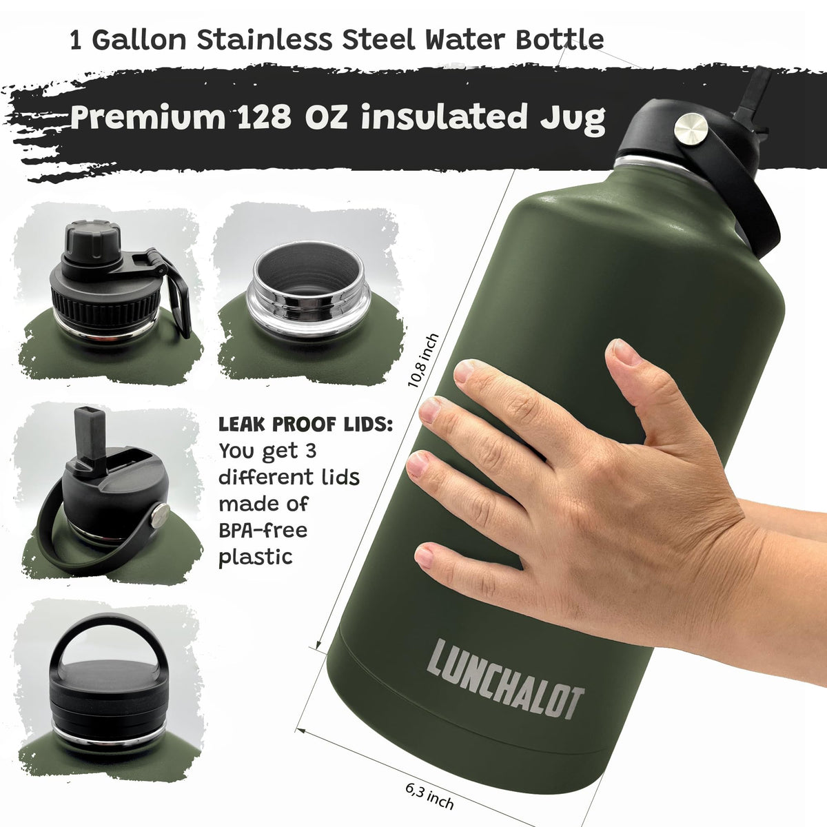 128 Oz Water Bottle Big (128 Oz / Green)