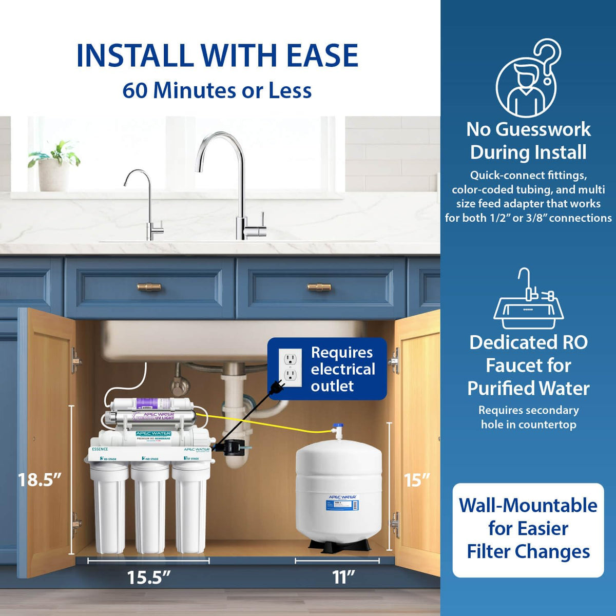 ROES-PHUV75, 7-Stage Under Sink RO System, Alkaline & UV, 75 GPD (7 Stage, Alkaline & UV)