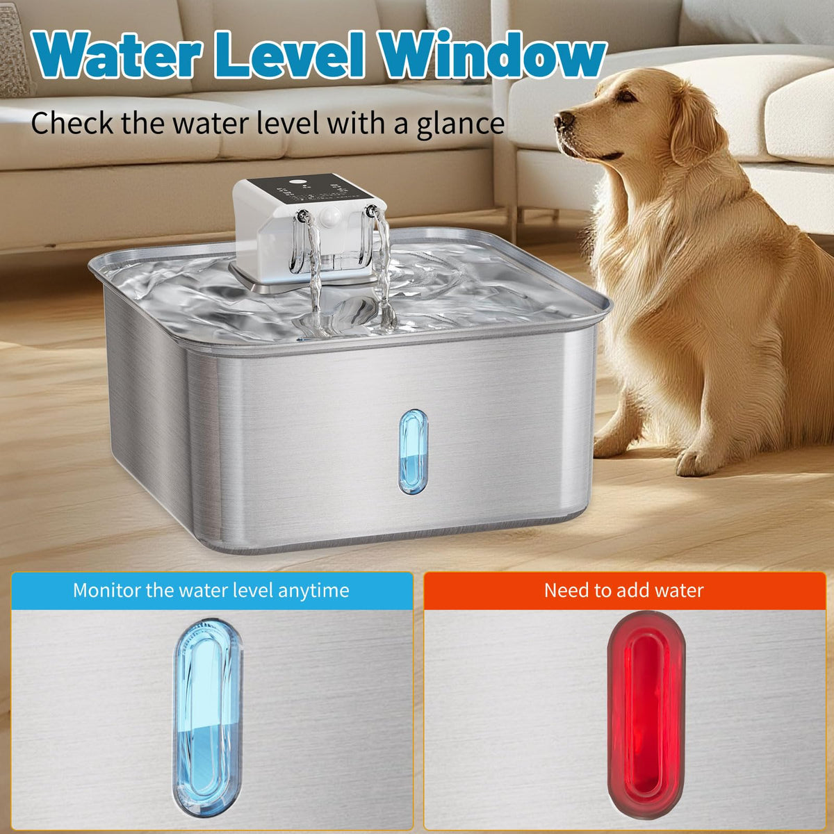 Wireless Dog Water Fountain (Square+5 Filters+5 Sponges)