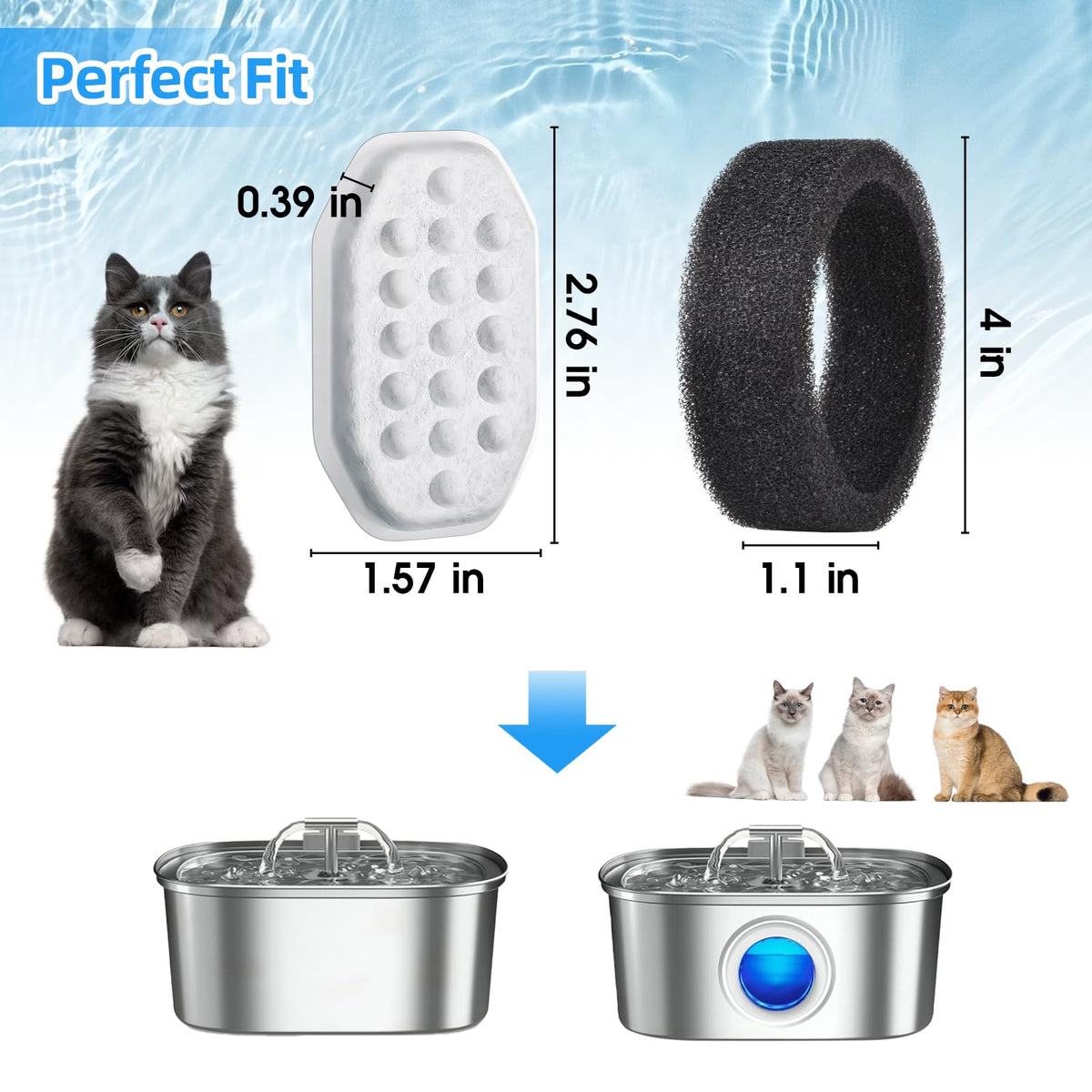 20 Pack Cat Water Fountain Filters (10 Filters+10 Sponges)