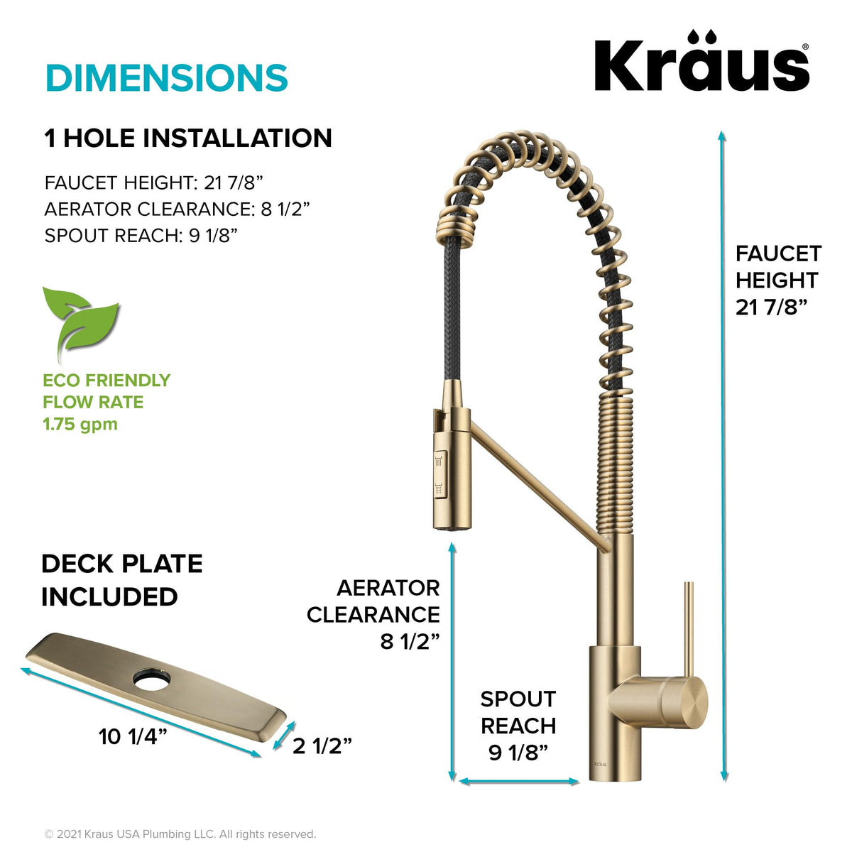 Oletto Commercial Style Single Handle Pull Down Kitchen Faucet with QuickDock Top Mount Installation Assembly in Spot Free Antique Champagne Bronze (Spot-Free Antique Champagne Bronze / Commercial Style Faucet)