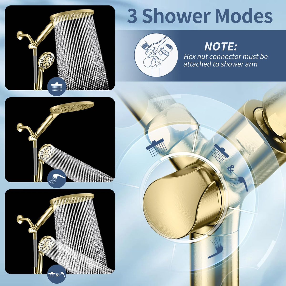High Pressure Dual Shower Head with Handheld Spray Combo (Brushed Gold)