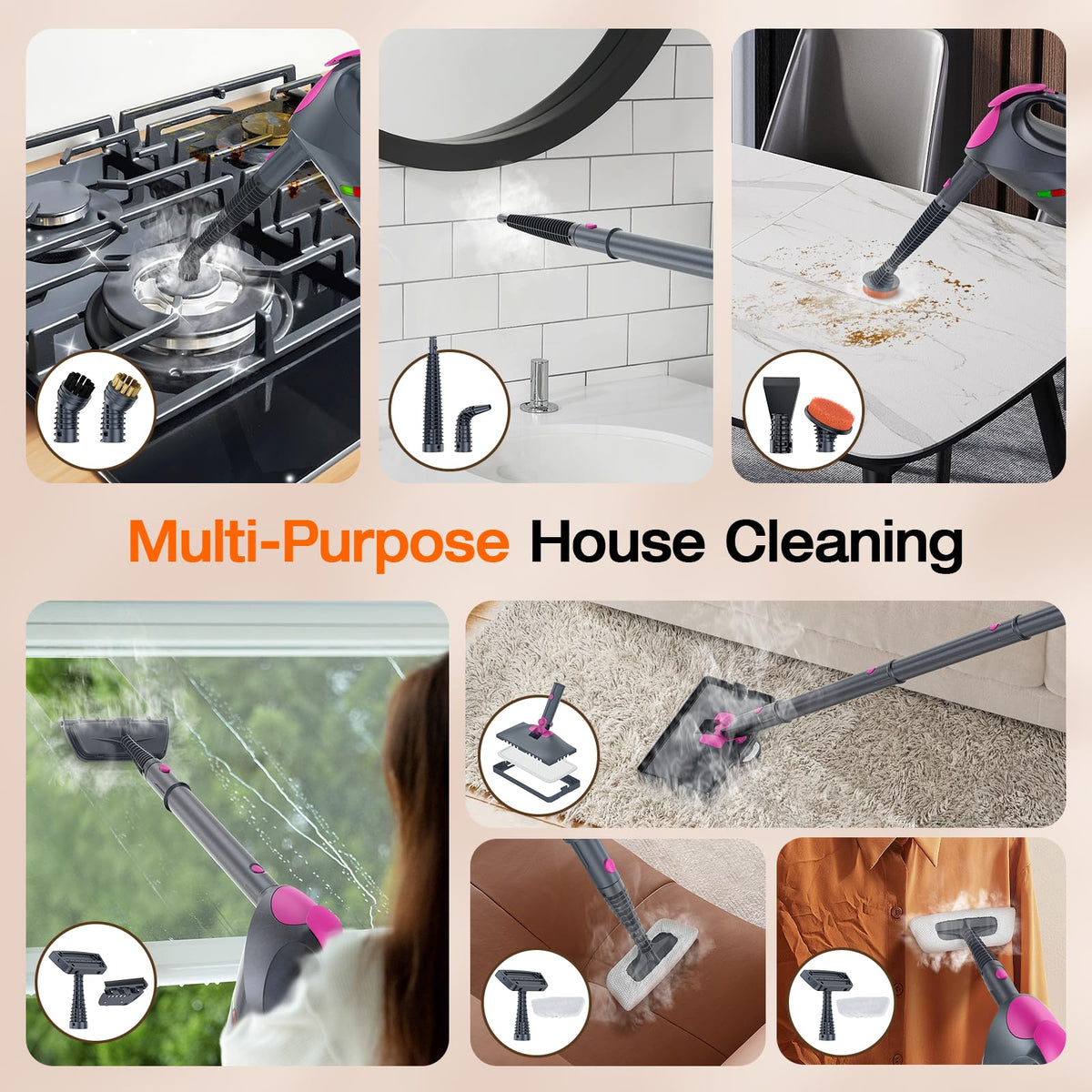 10-in-1 Steam Cleaner, Steam Mop with Detachable Handheld Steamer for Home (Mist Gray)