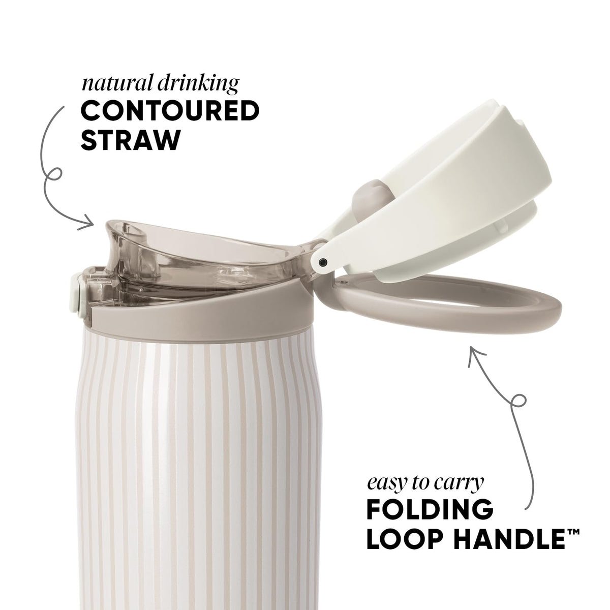 Water Bottle with Straw & Handle (24 Ounces / -Almond Birch Stripes)