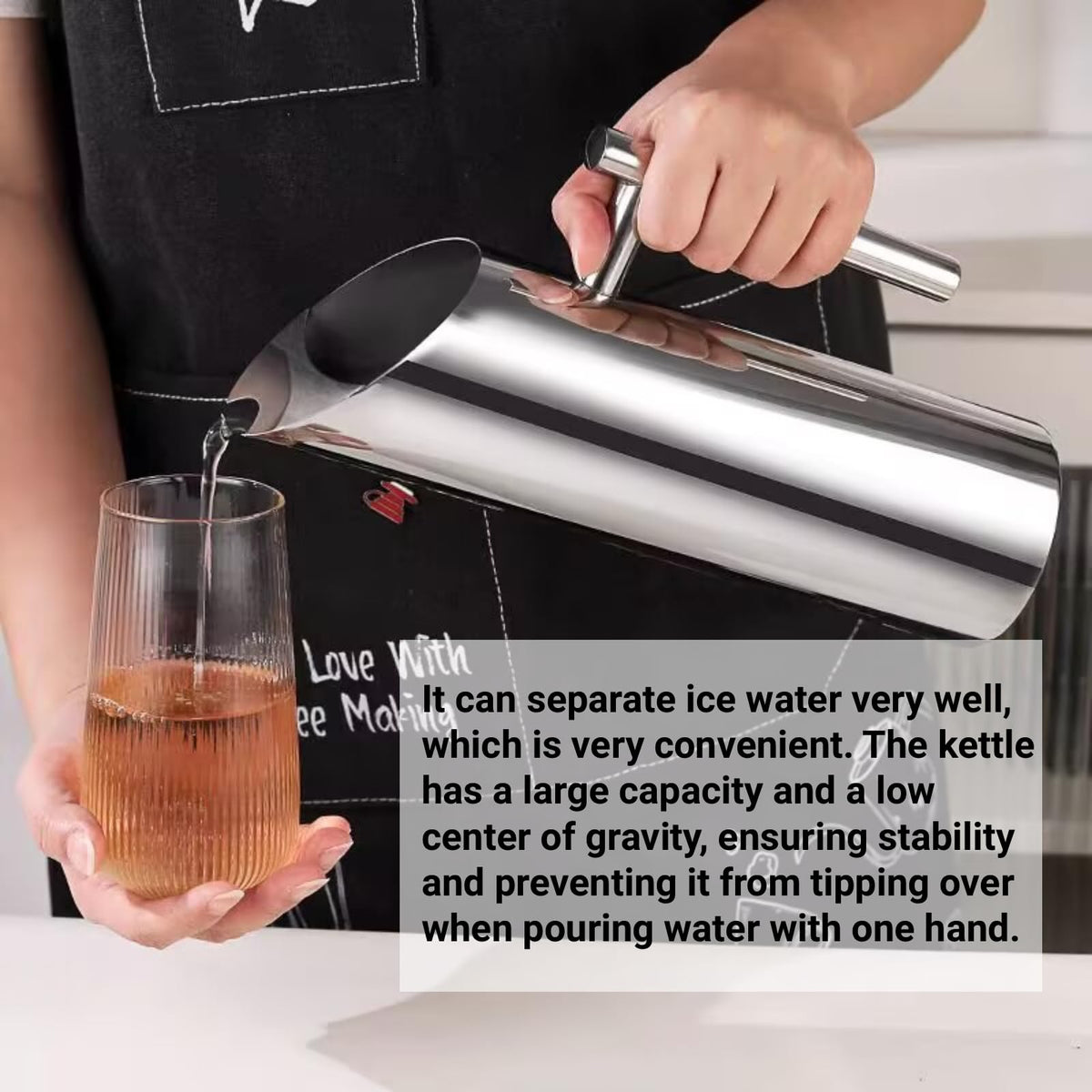 Stainless Steel Water Pitcher Cold Beverage Carafe with Ice Guard Easy Pouring for Home Hotel 1L 1.5L 2L Silver Polished Metal Jug Single Wall Serving Pitcher (2L)