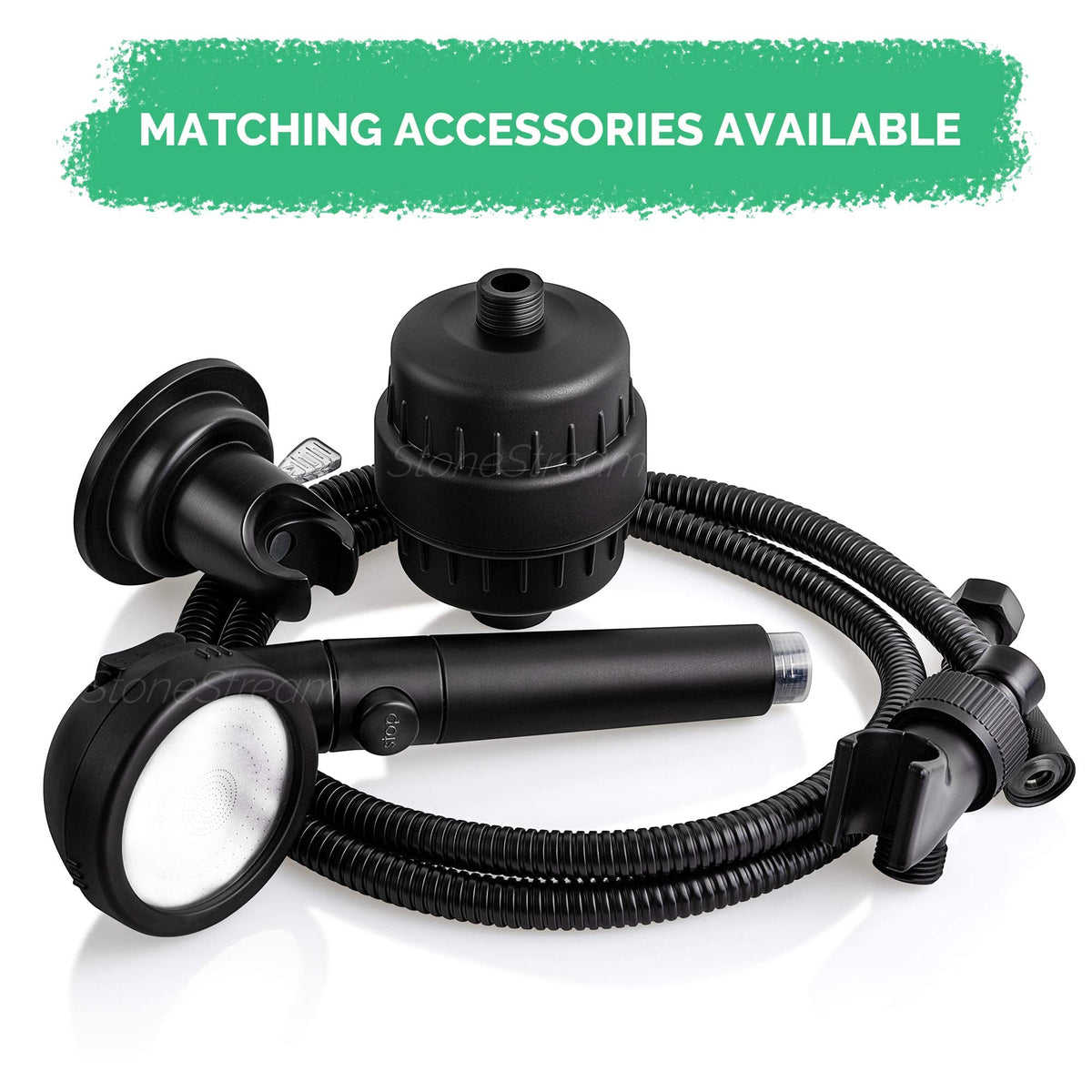 Original StoneStream® EcoPower High Pressure Matte Black Shower Head (Mineral-Stones Showerhead)