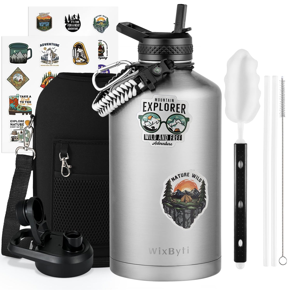 One Gallon Insulated Water Bottle (Silver / 128 Ounces)