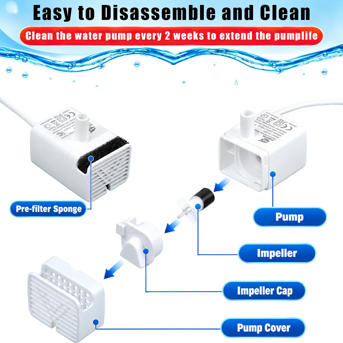 Cat Water Fountain Pump Replacement JY (White)