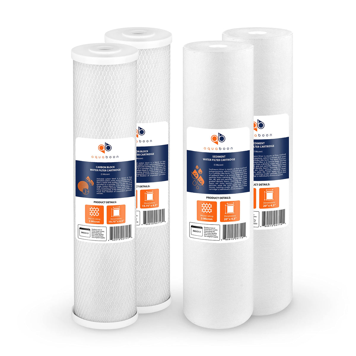 5 Micron 20 x 4.5 Water Filter Cartridges Set of 4 (4-PACK)