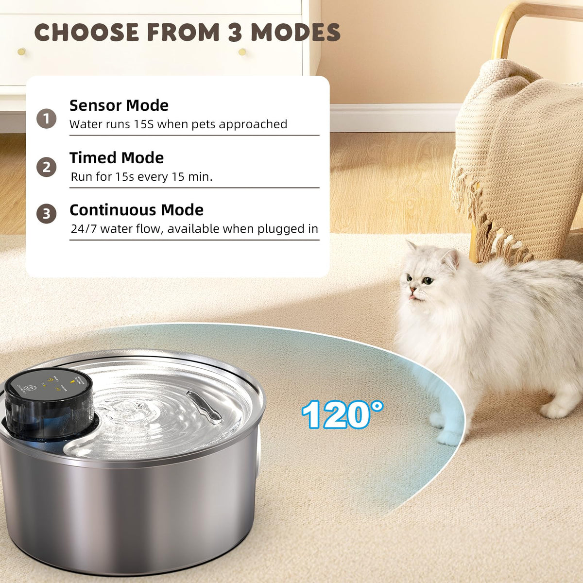 PWL 003 Smart Motion Sensor Cordless Stainless Steel Dog & Cat Water Fountain