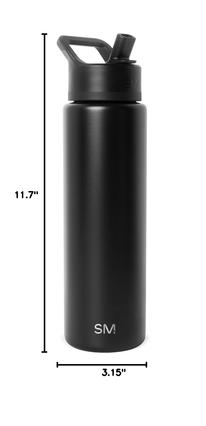 Insulated Water Bottle with Straw (30oz / Midnight Black (Pack of 1))
