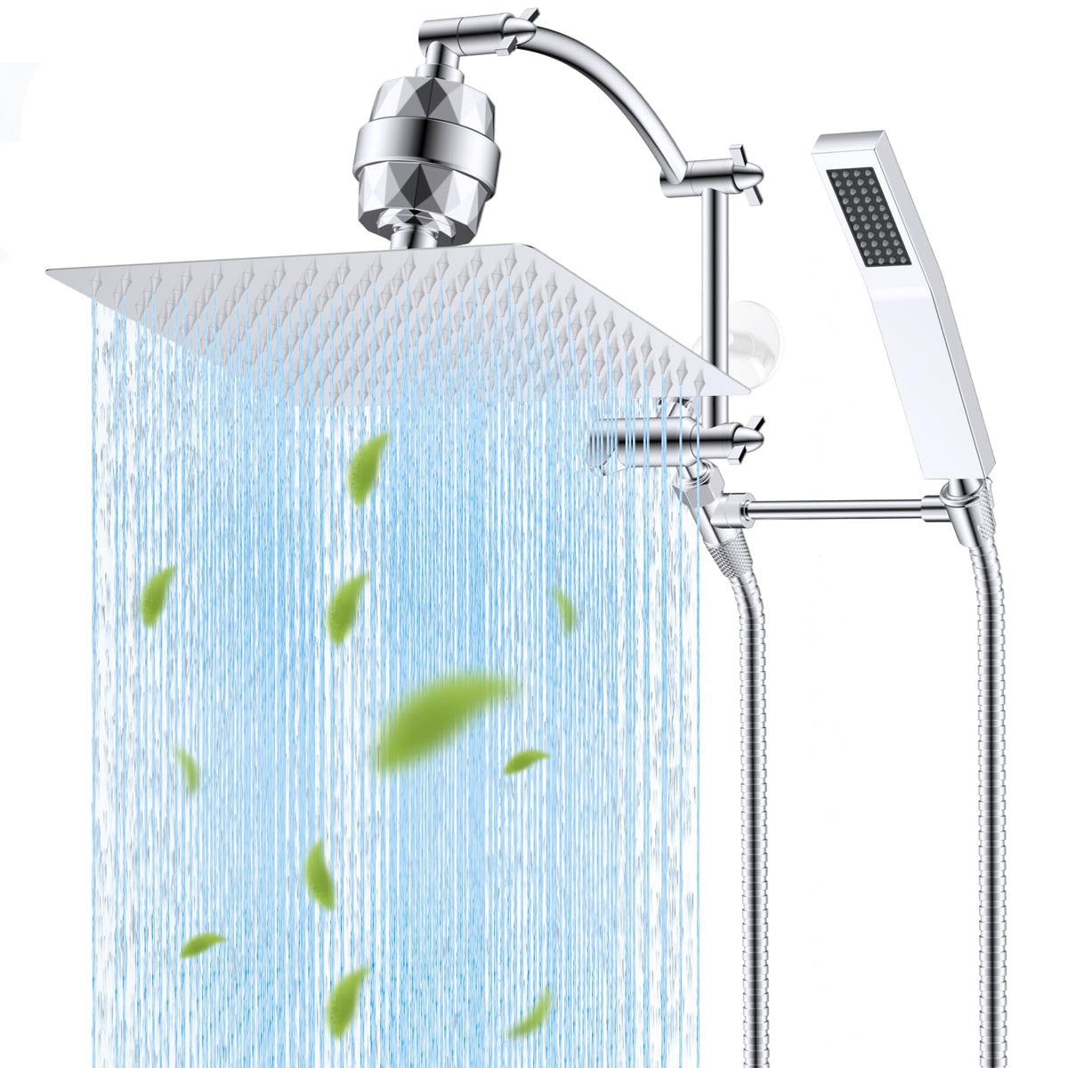 All Metal 12'' Filtered Rainfall Shower Head with Handheld Combo (Square 12'' with Filter / Silver)