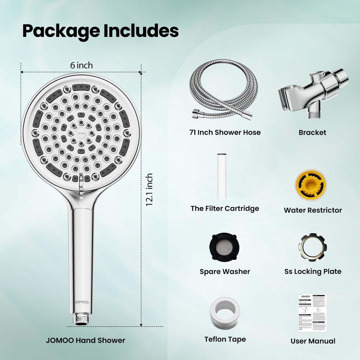 Handheld Shower Head (6 Setting Shower Head Set / Chrome)