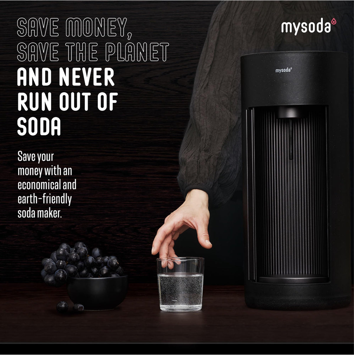 Glassy Soda Maker + 1L Glass and 1L Plastic Bottle (Black)