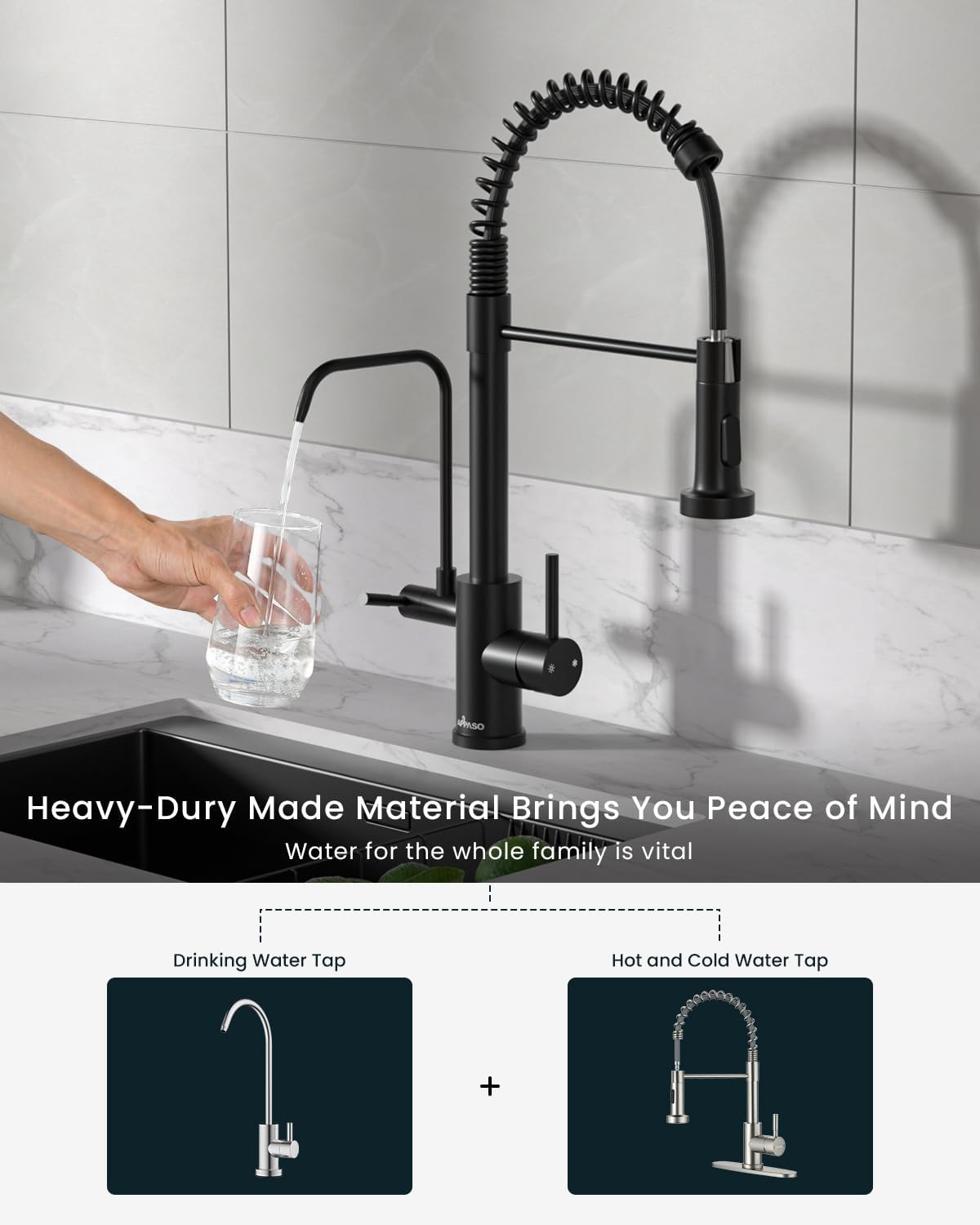 3 Way Black Kitchen Faucet with Water Filler (260-Black)