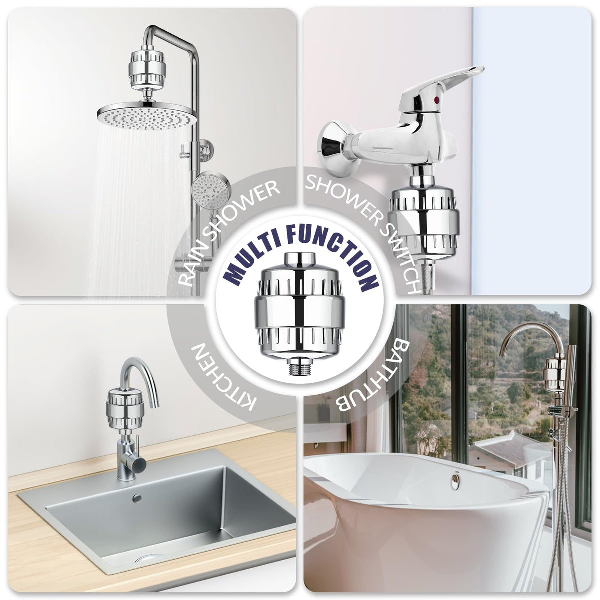 ShowerHeadFilterforHardWaterwith4CartridgesReplacements (Chrome / Shower Water Filter with 4 Cartridges)