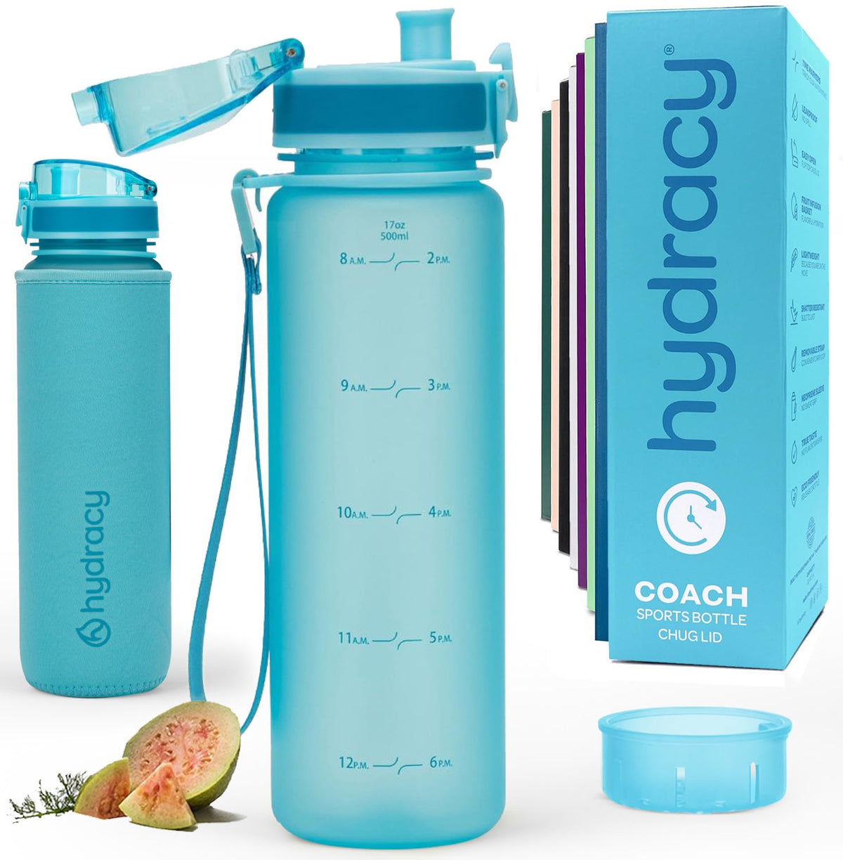 Motivational Water Bottle with Time Marker & Fruit Infuser 17 oz (Aqua Blue / 17 Ounces)