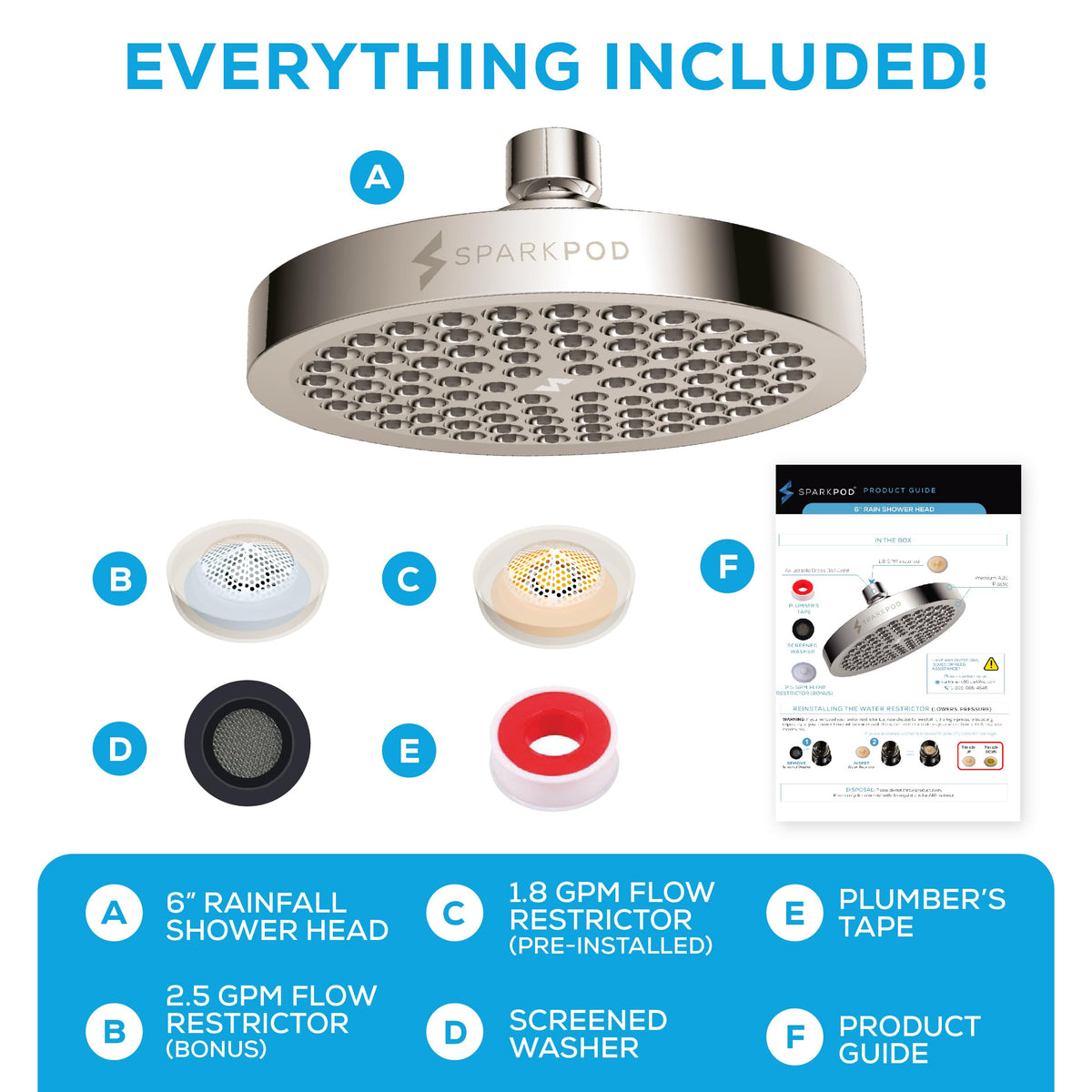 Rain Shower Head (6 Inch Round / Elegant Brushed Nickel)