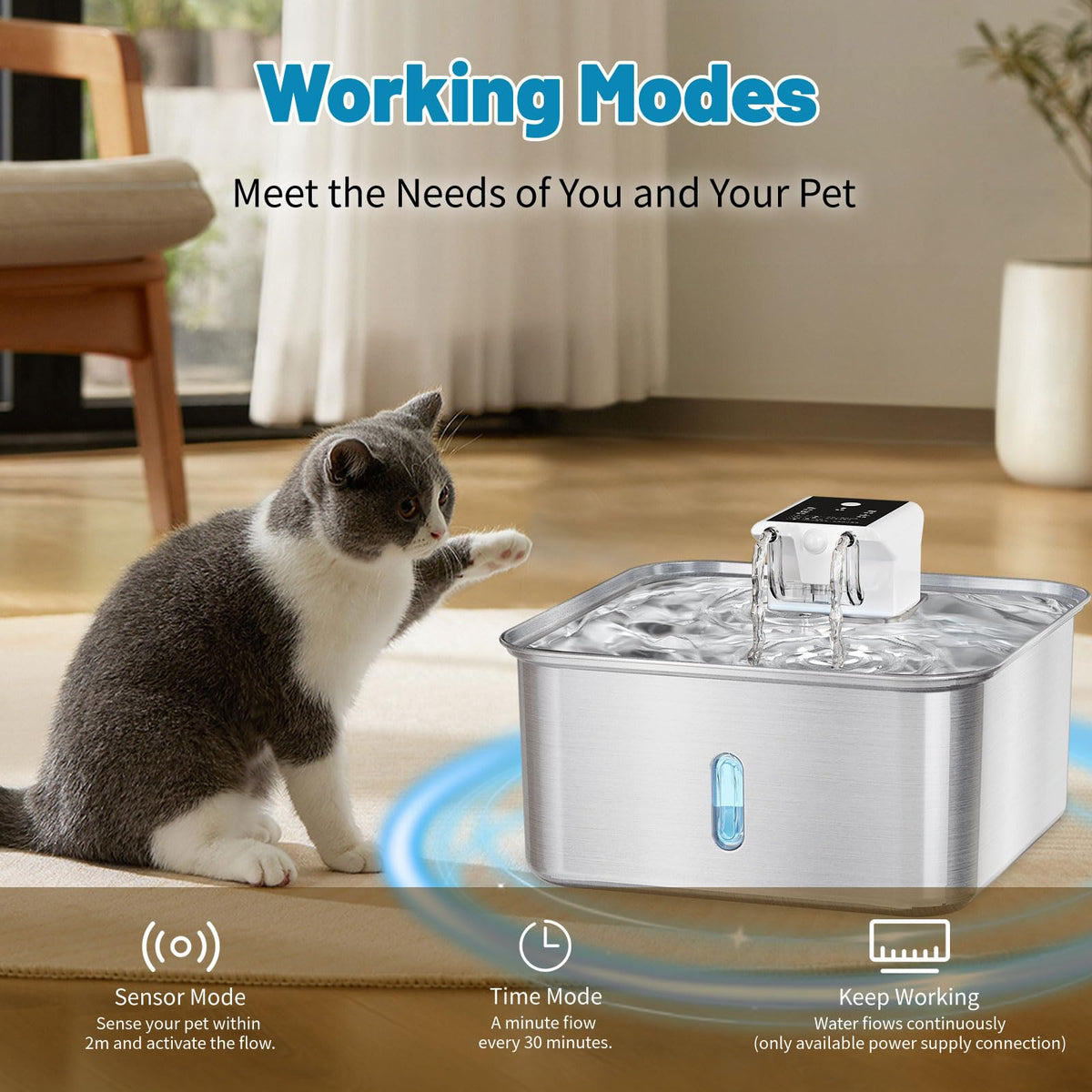 Wireless Dog Water Fountain (Square+5 Filters+5 Sponges)