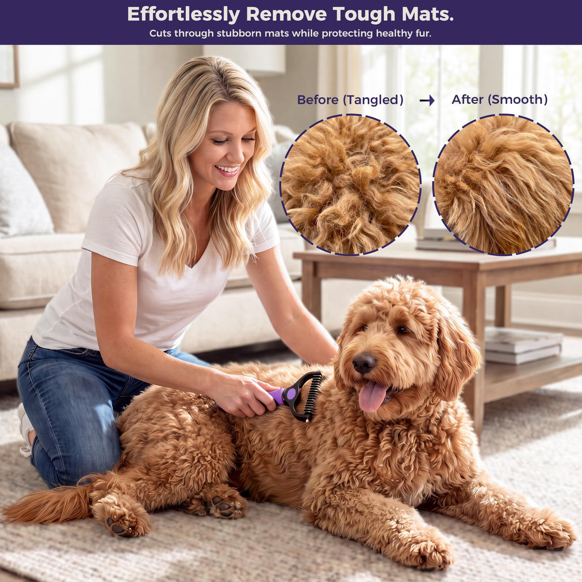 5PCS Dog Grooming Kit with Long Pin Slicker Brush for Dogs (Violet / Large)