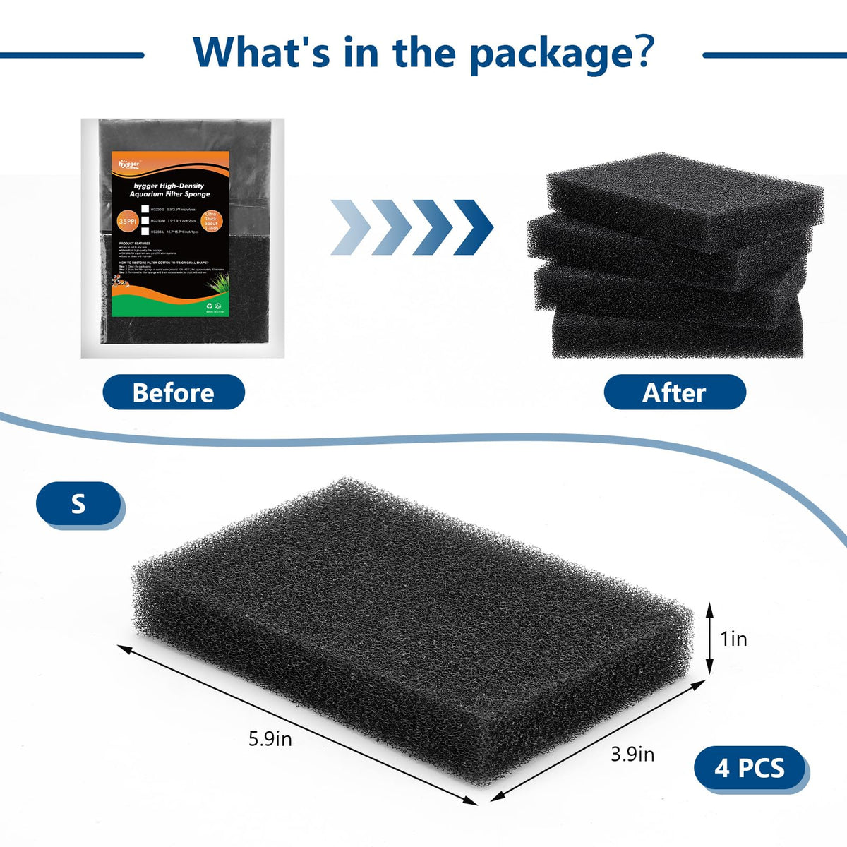 Aquarium Sponge Filter Pad (5.9*3.9*1 inch/4pcs)