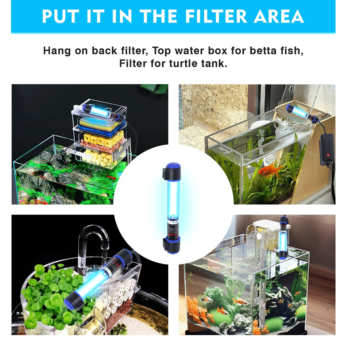 7W UVC Aquarium Light for Fish Tank & Pond Waterproof UV Clarifier (Switch / Switch 7w)