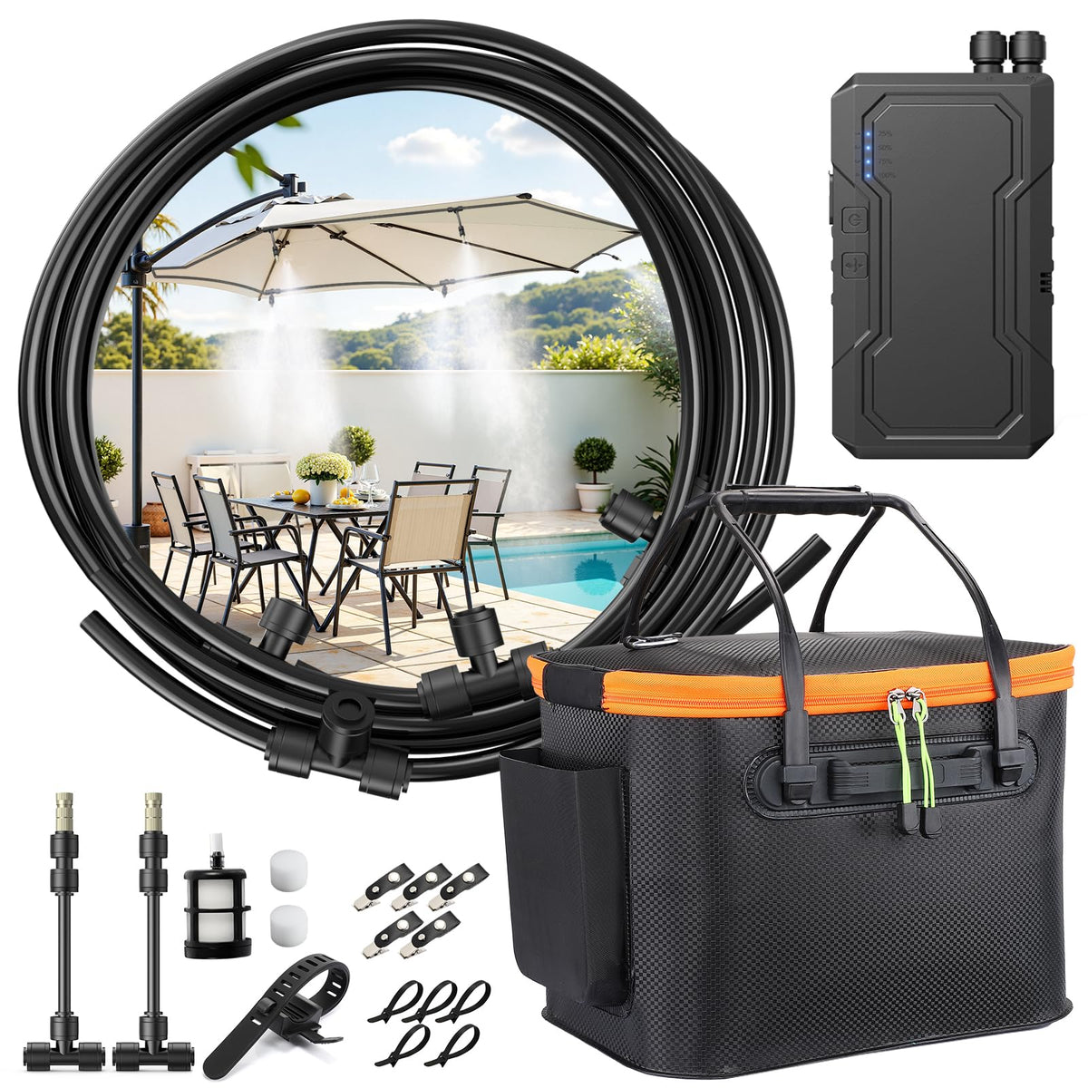 Portable Misting System for Outside Patio (Black)