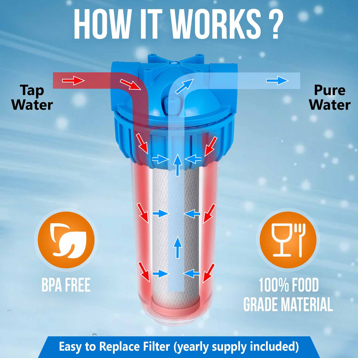 10 Inches Transparent Standard Whole House Water Filter System with Presser Relief Valve (Block Activated Filter)