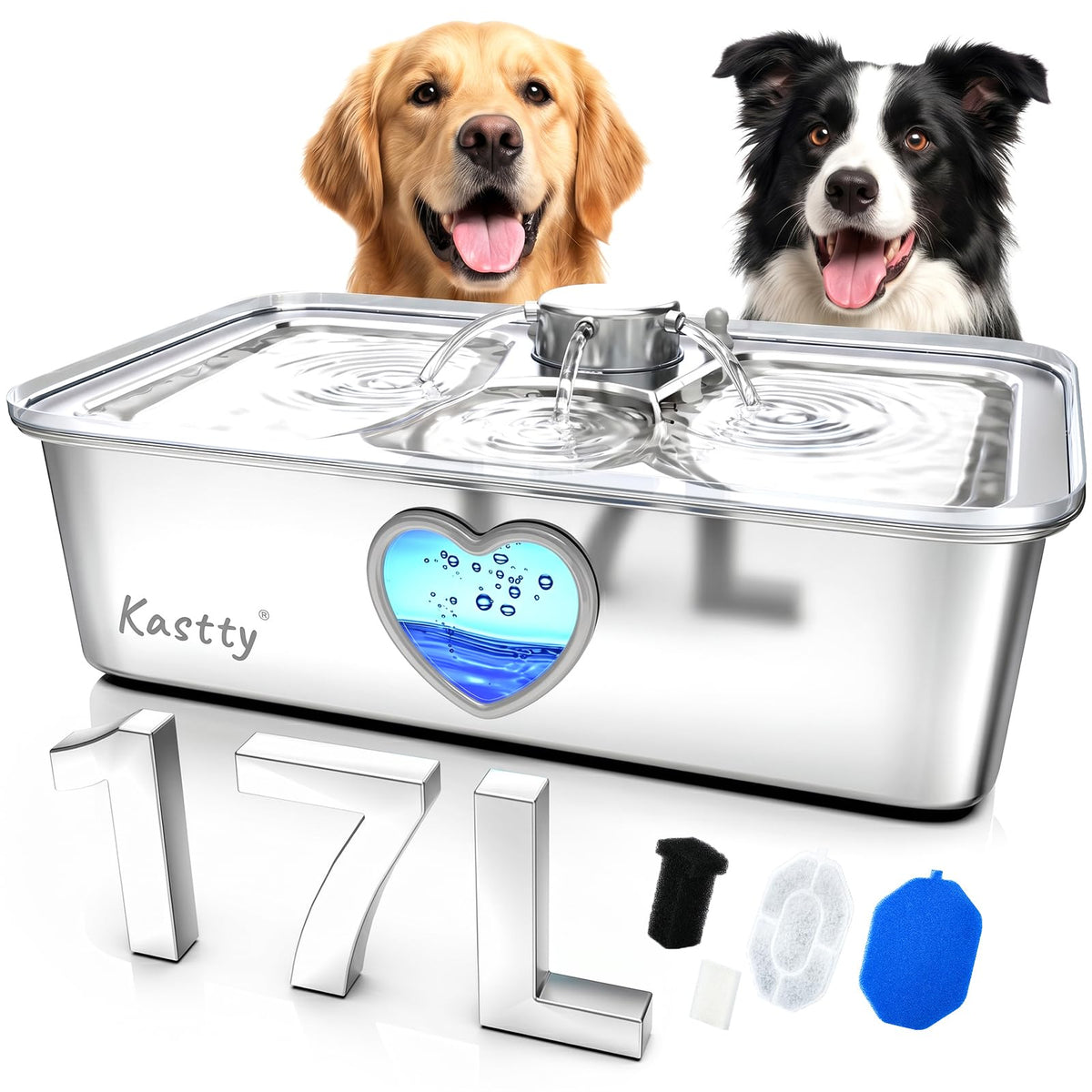 17L 4.5 Gal Stainless Steel Dog Water Fountain for Large Dog