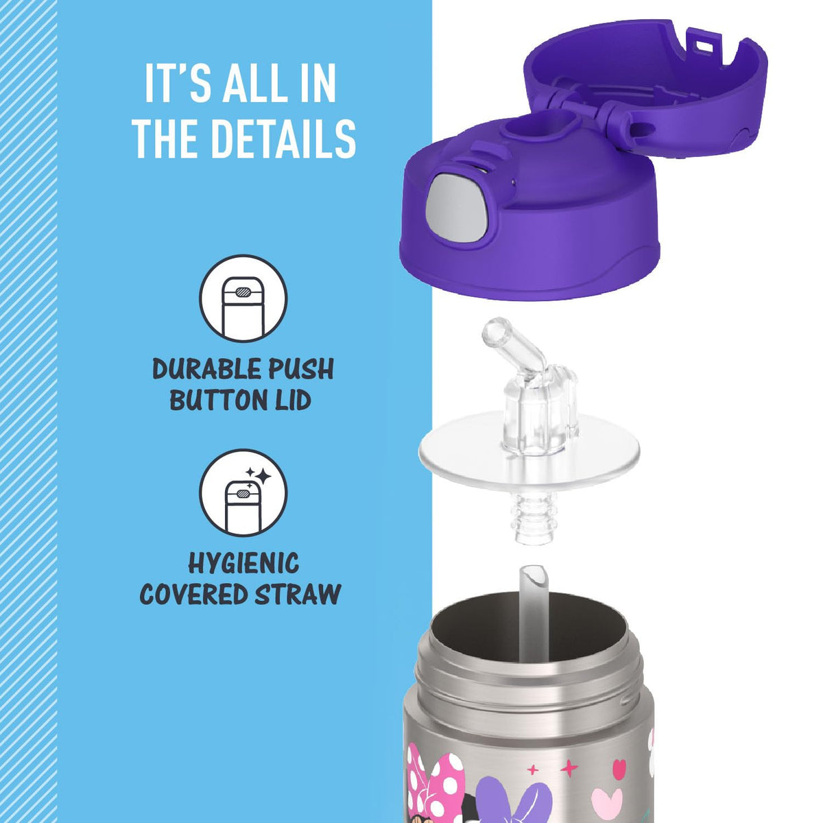 FUNTAINER Water Bottle with Straw (Minnie Mouse / 12 Ounces)